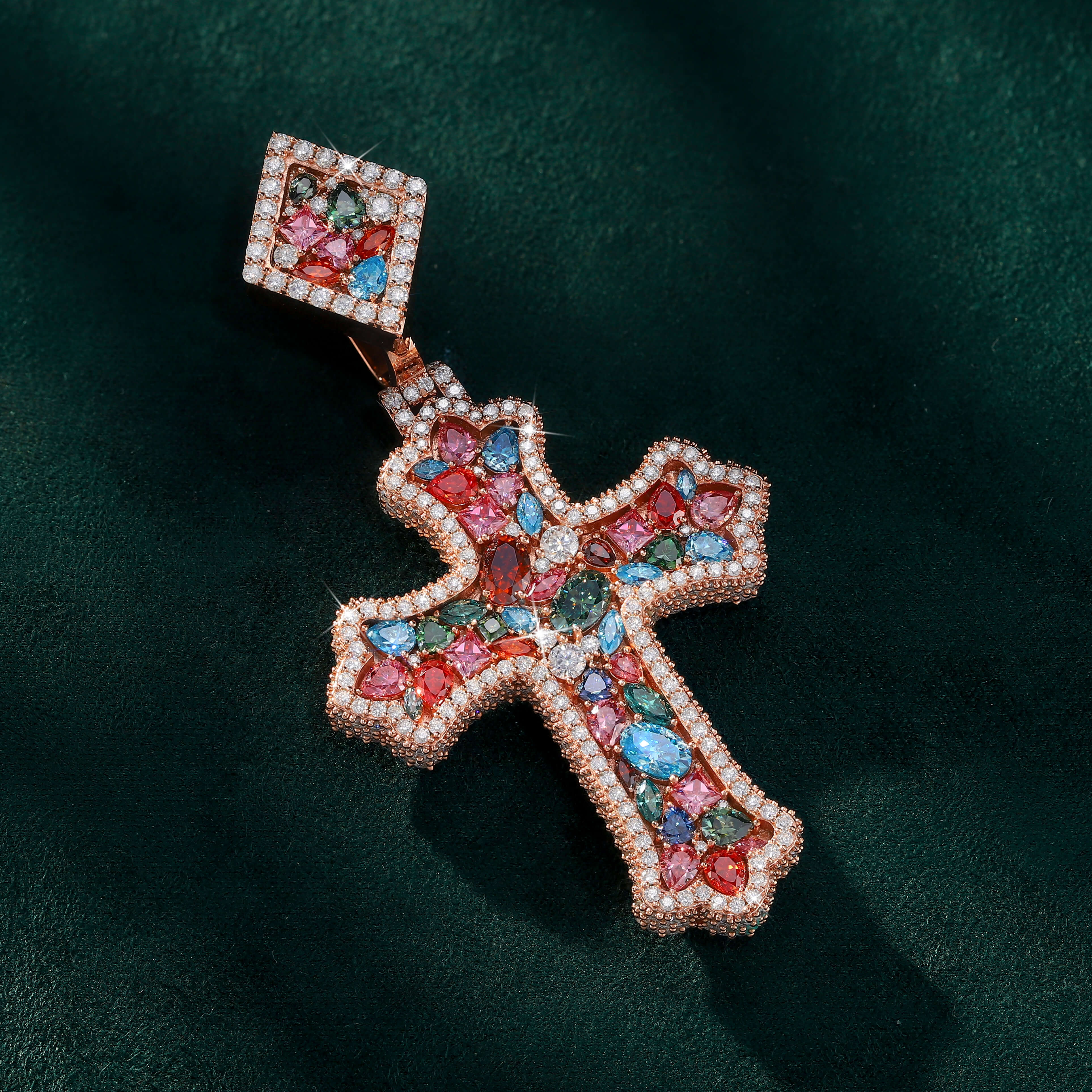 Moissanite Fancy Color Lace Edge Cross Pendant – alternate product view 3