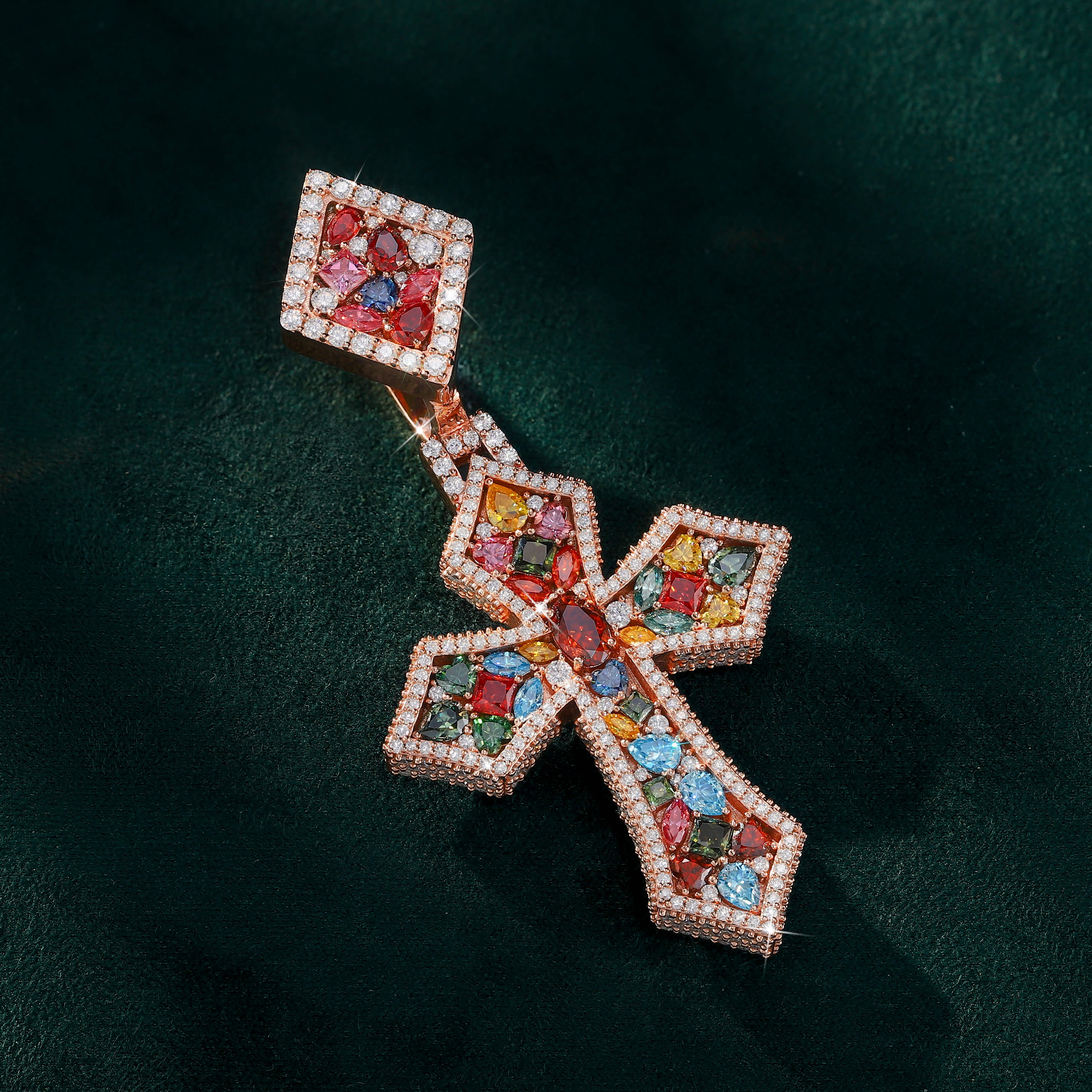 Moissanite Fancy Cut Color Cross Pendant