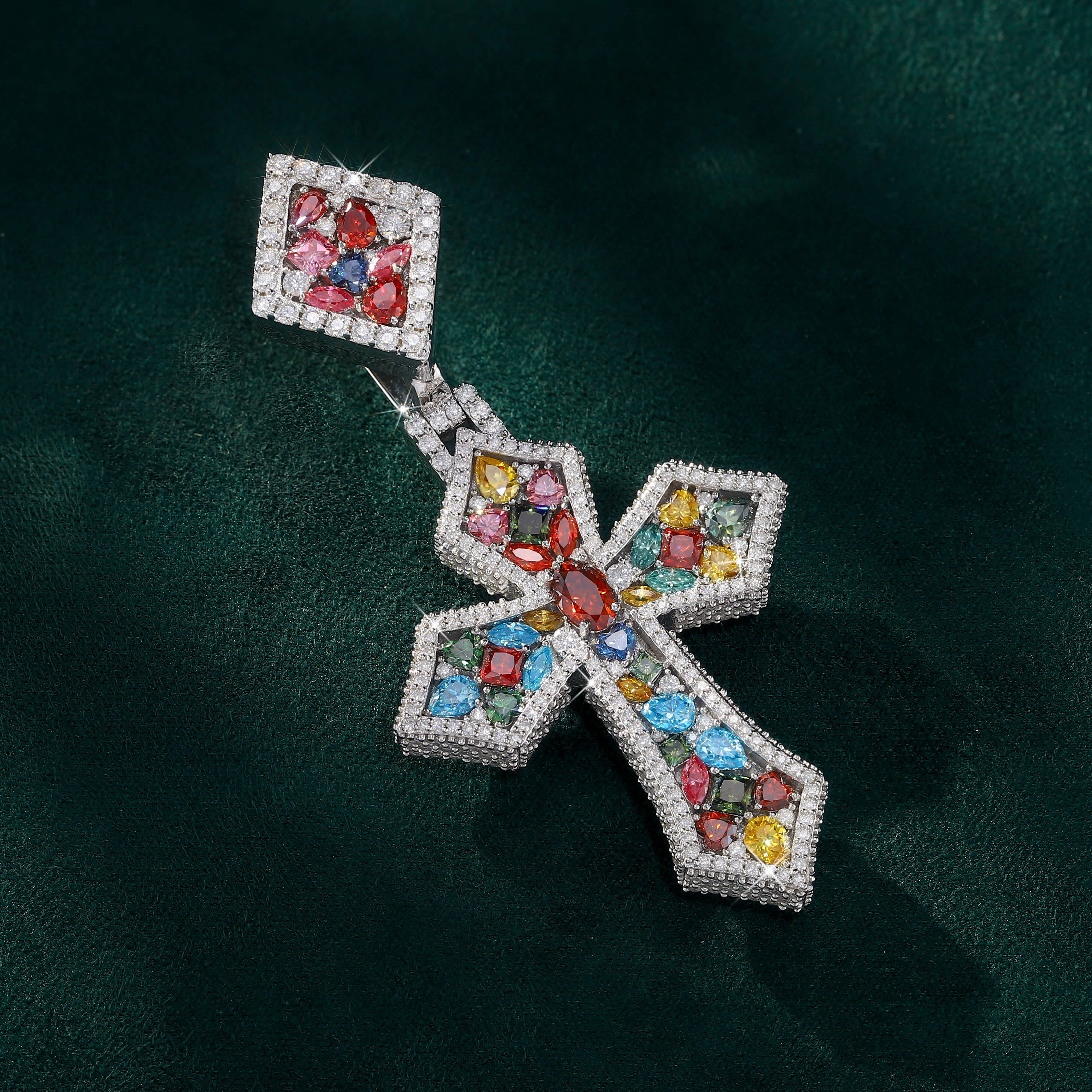 Moissanite Fancy Cut Color Cross Pendant