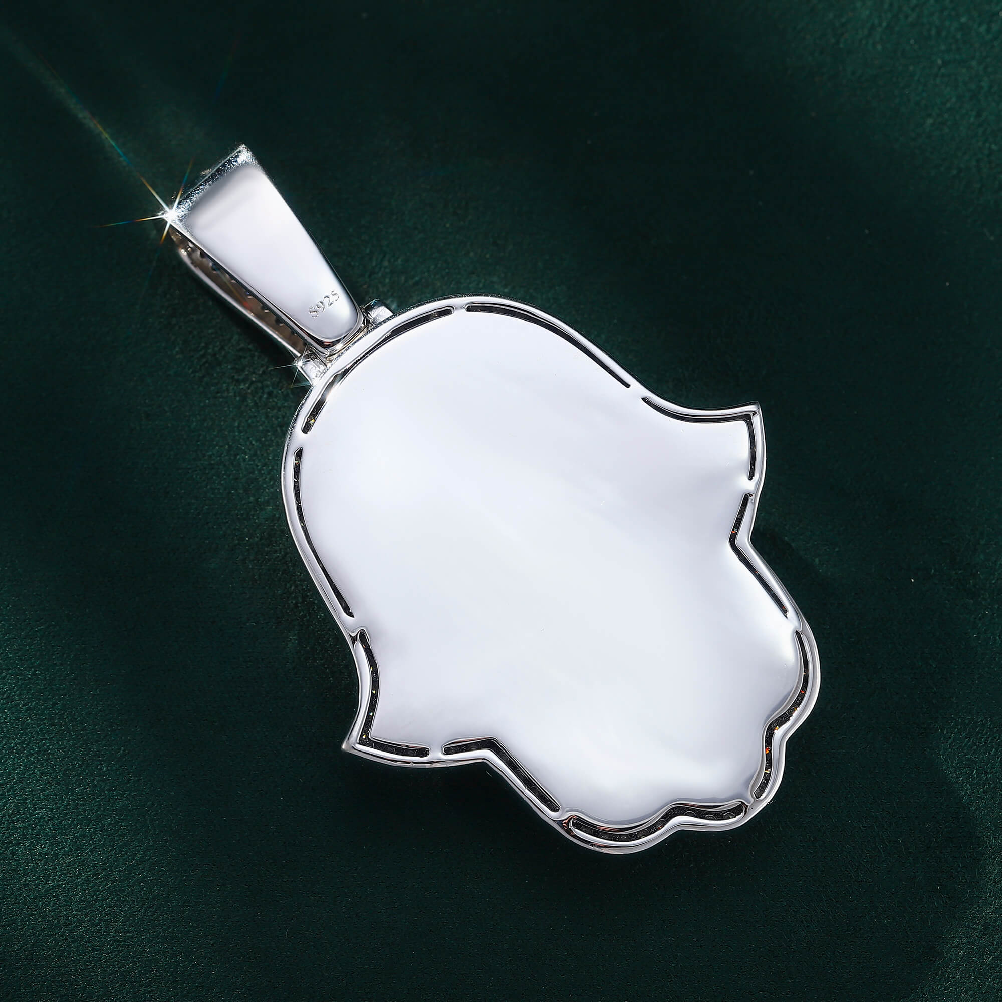 Two-Tone Moissanite Hamsa Hand Pendant – Rose & White Gold Iced-Out Design