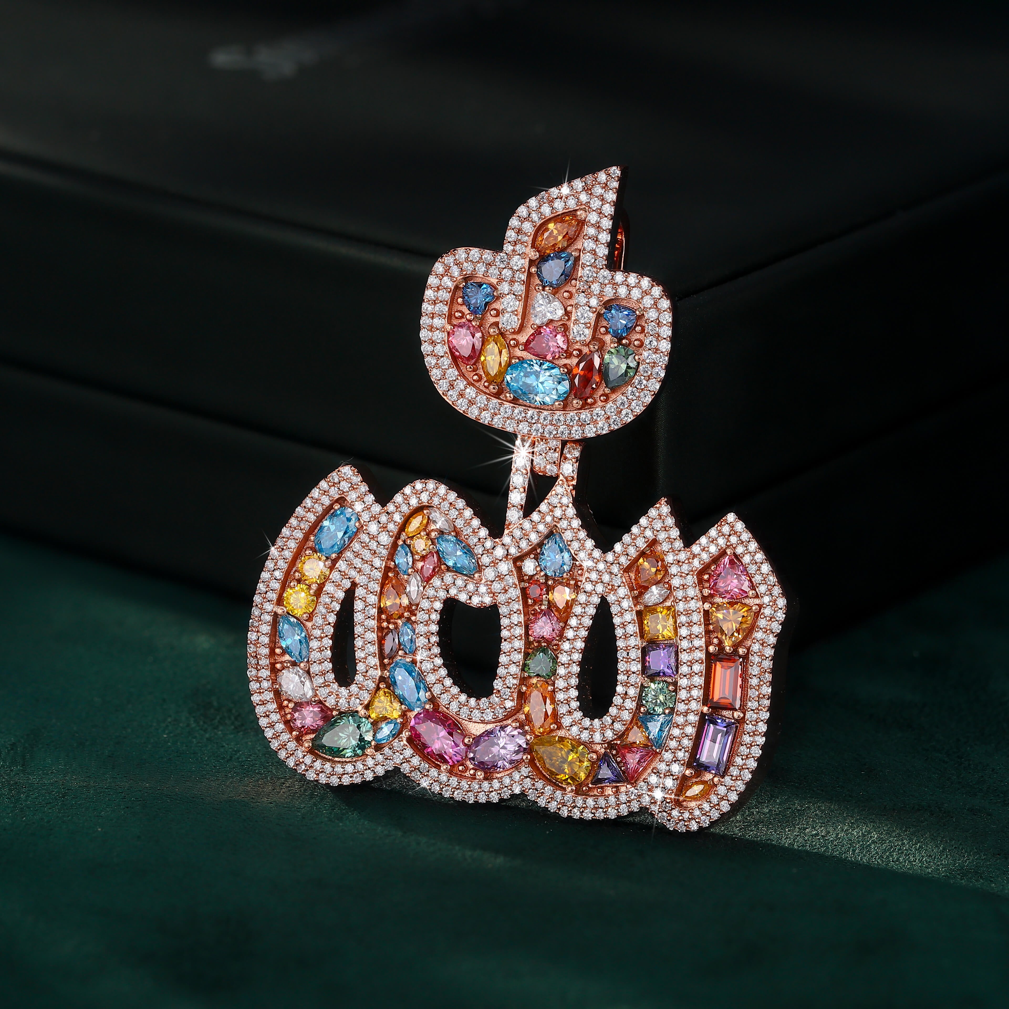 Moissanite 4.42 ctw Fancy Cut Color Allah Pendant