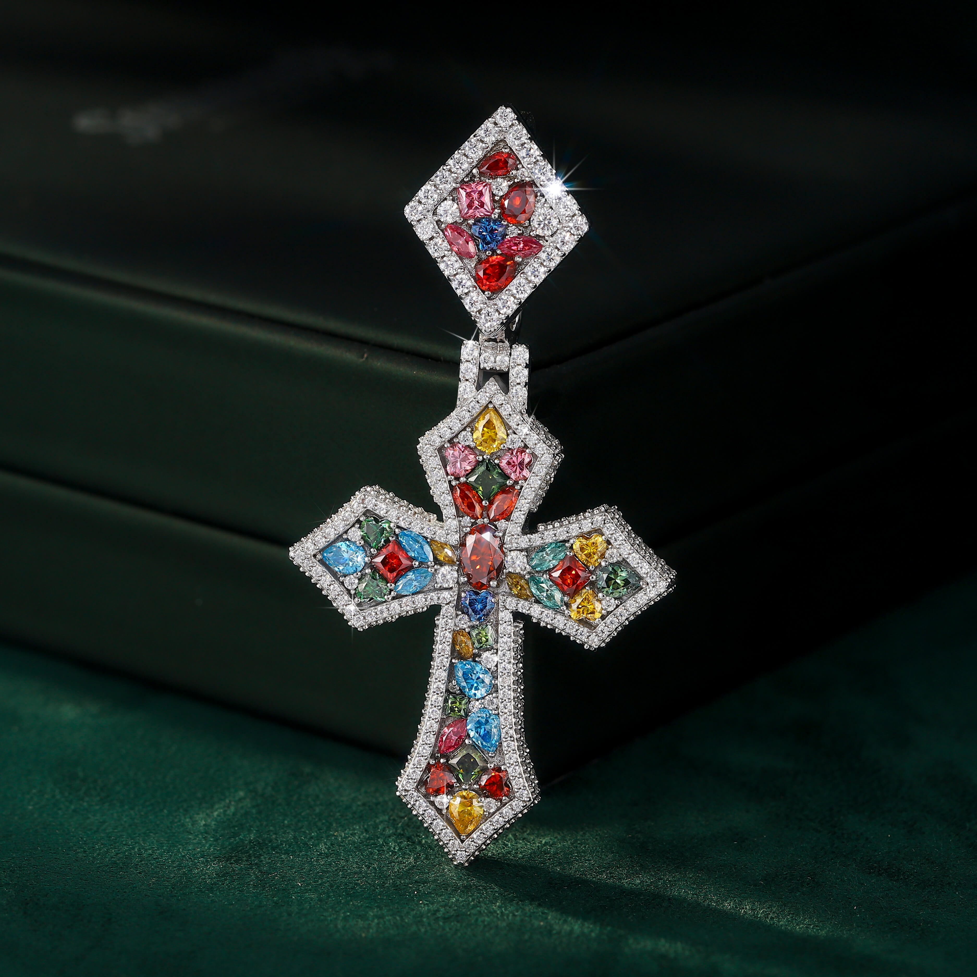 Moissanite Fancy Cut Color Cross Pendant
