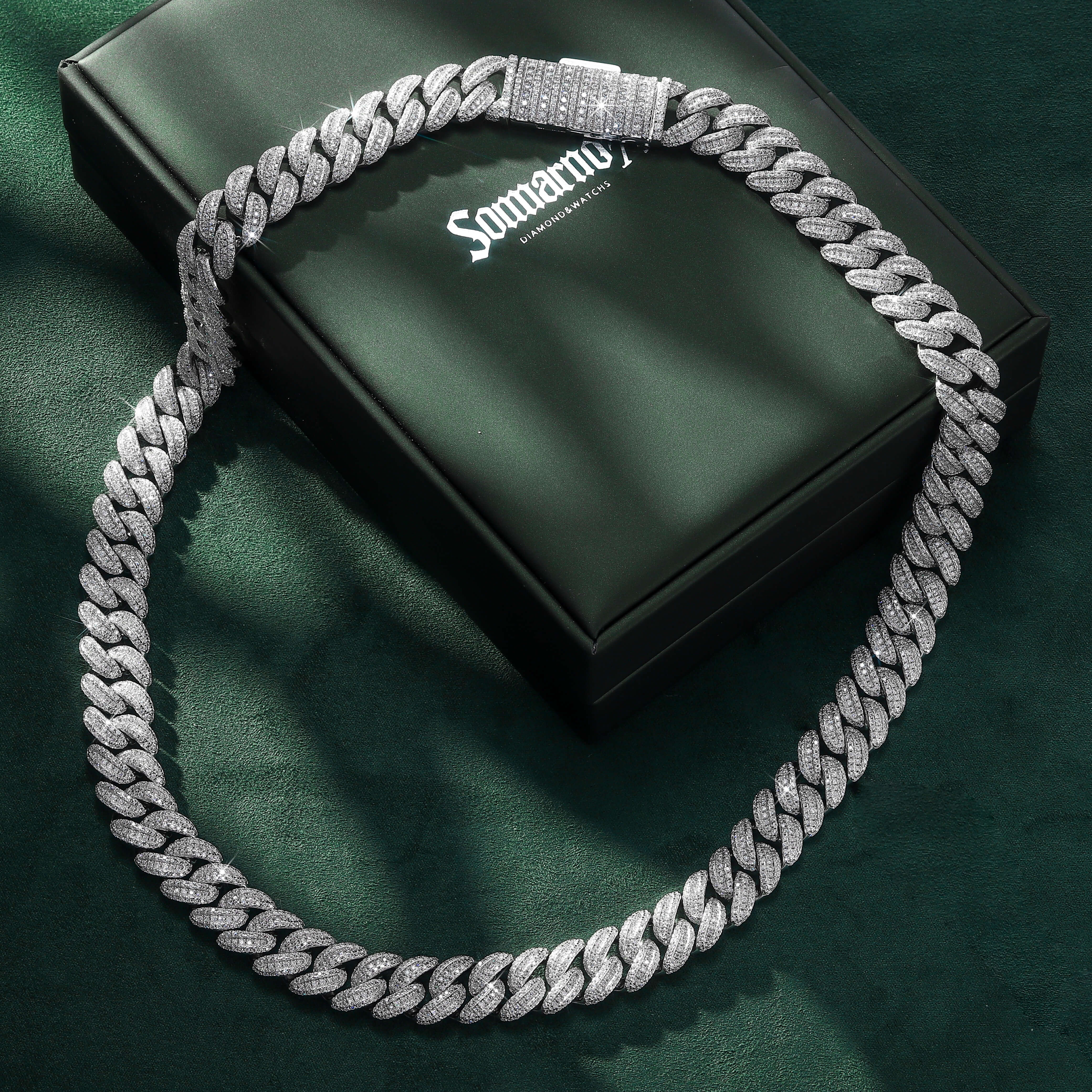 13mm Crescent Link Moissanite Cuban Chain