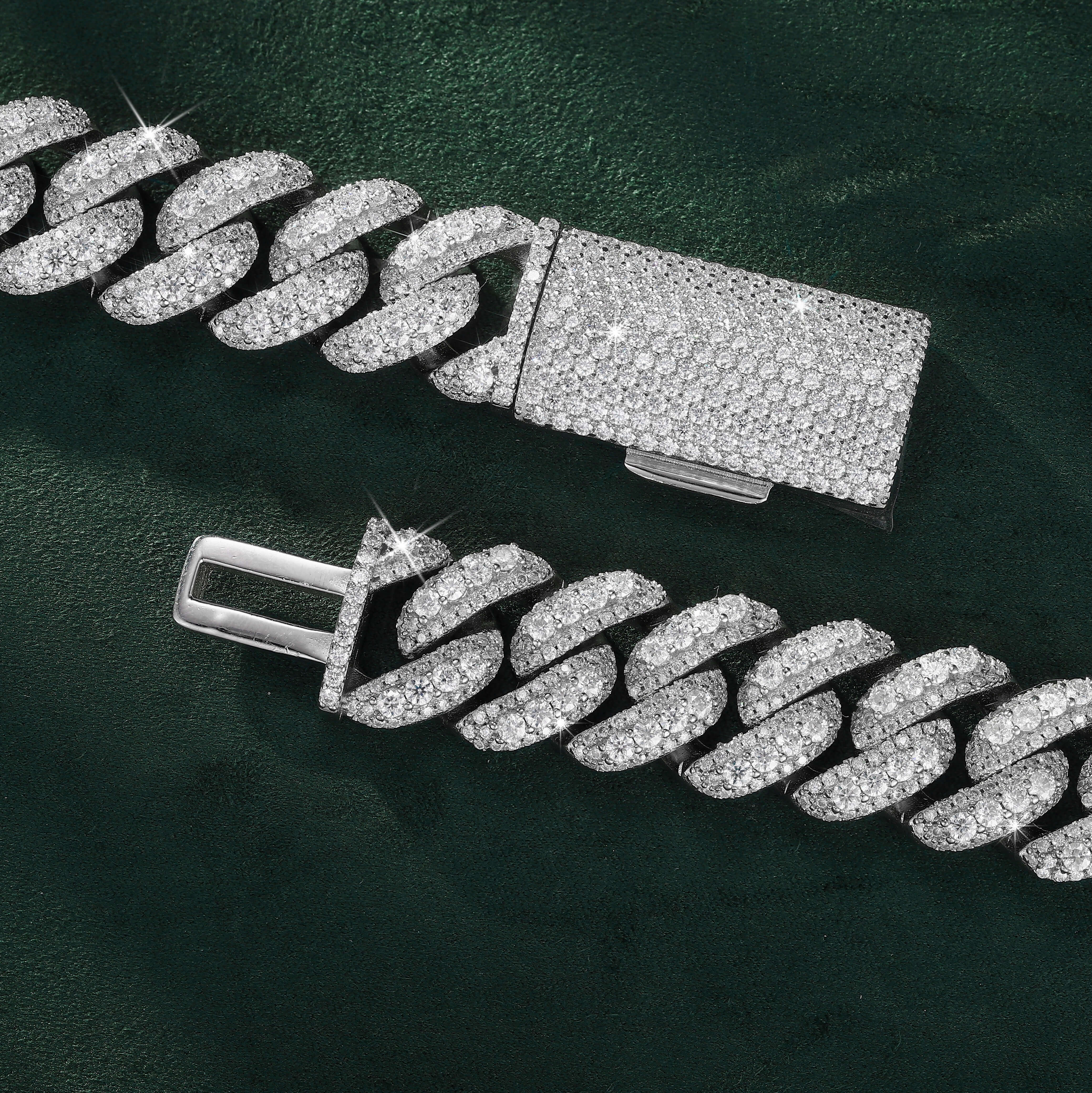 13MM Triple Row Moissanite Cuban Link Chain with Large Center Stones – alternate product view 3