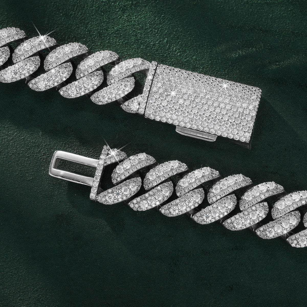 13MM Triple Row Moissanite Cuban Link Chain with Large Center Stones – alternate product view 3