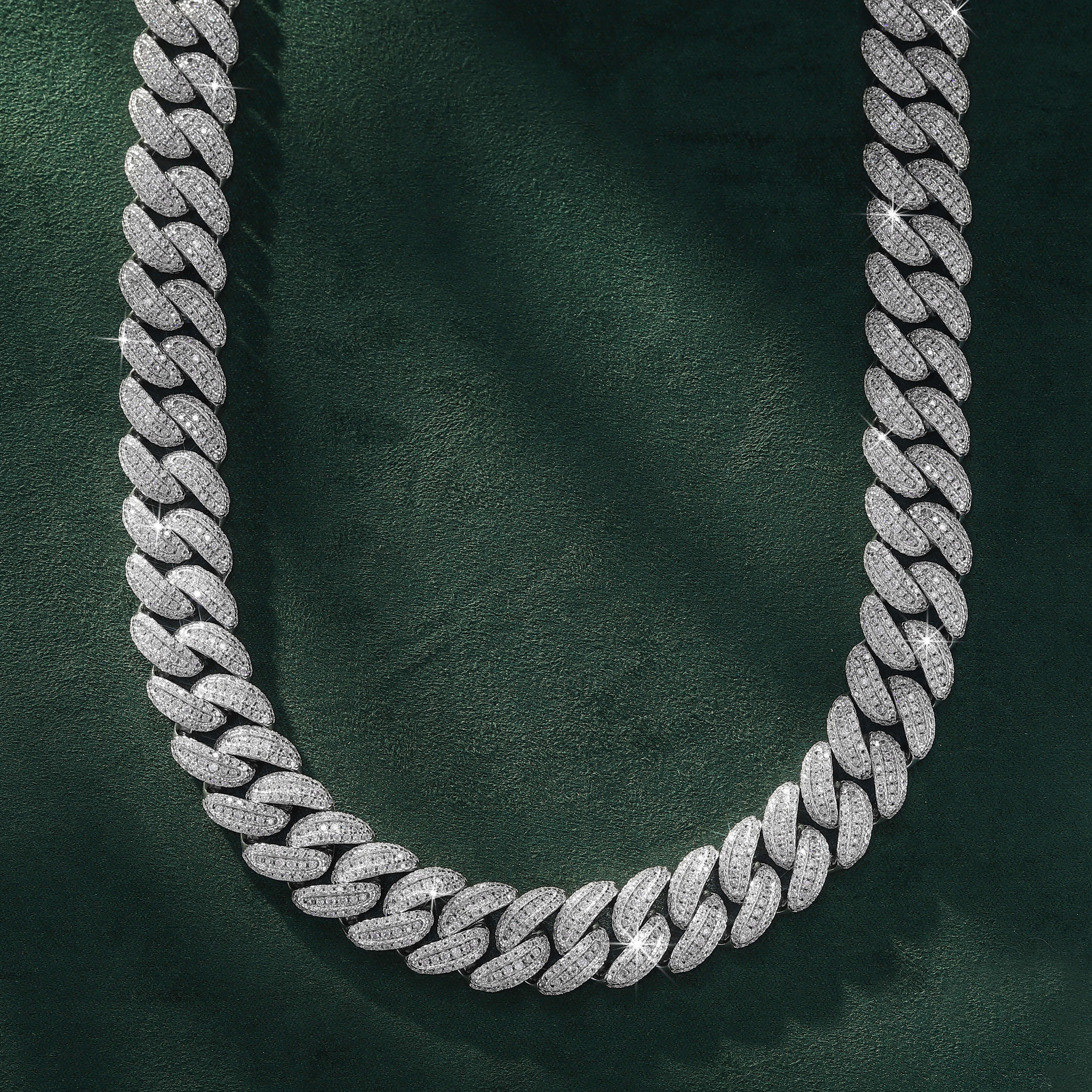 13MM Iced Crescent Cuban Link Chain Fully Paved Curved Links with Iced Box Clasp by Sommarnox