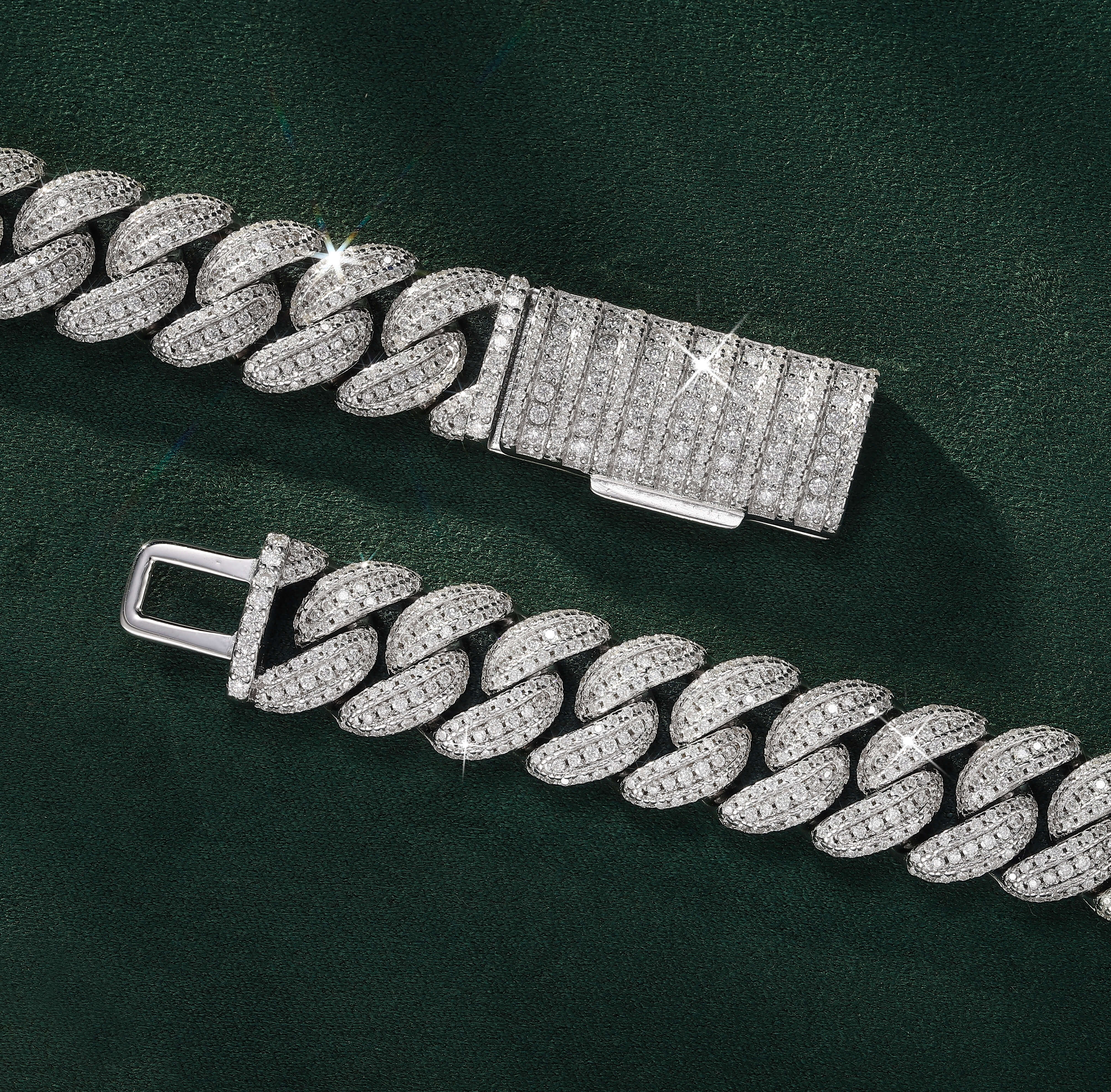 13MM Iced Crescent Cuban Link Chain Fully Paved Curved Links with Iced Box Clasp – alternate product view 4