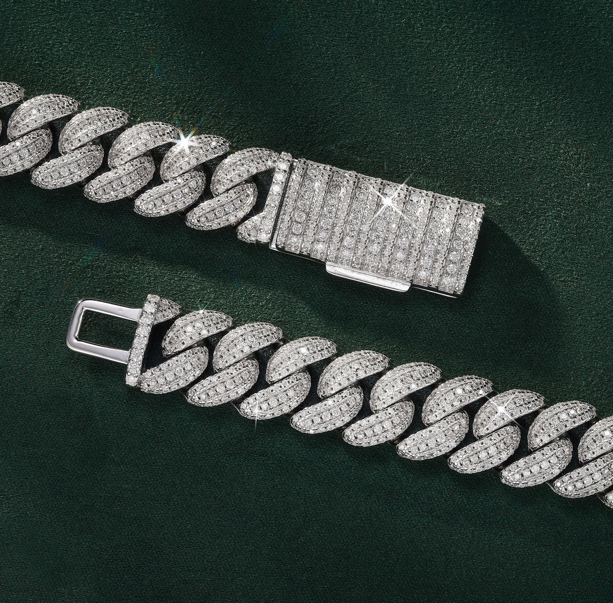 13MM Iced Crescent Cuban Link Chain Fully Paved Curved Links with Iced Box Clasp – alternate product view 4