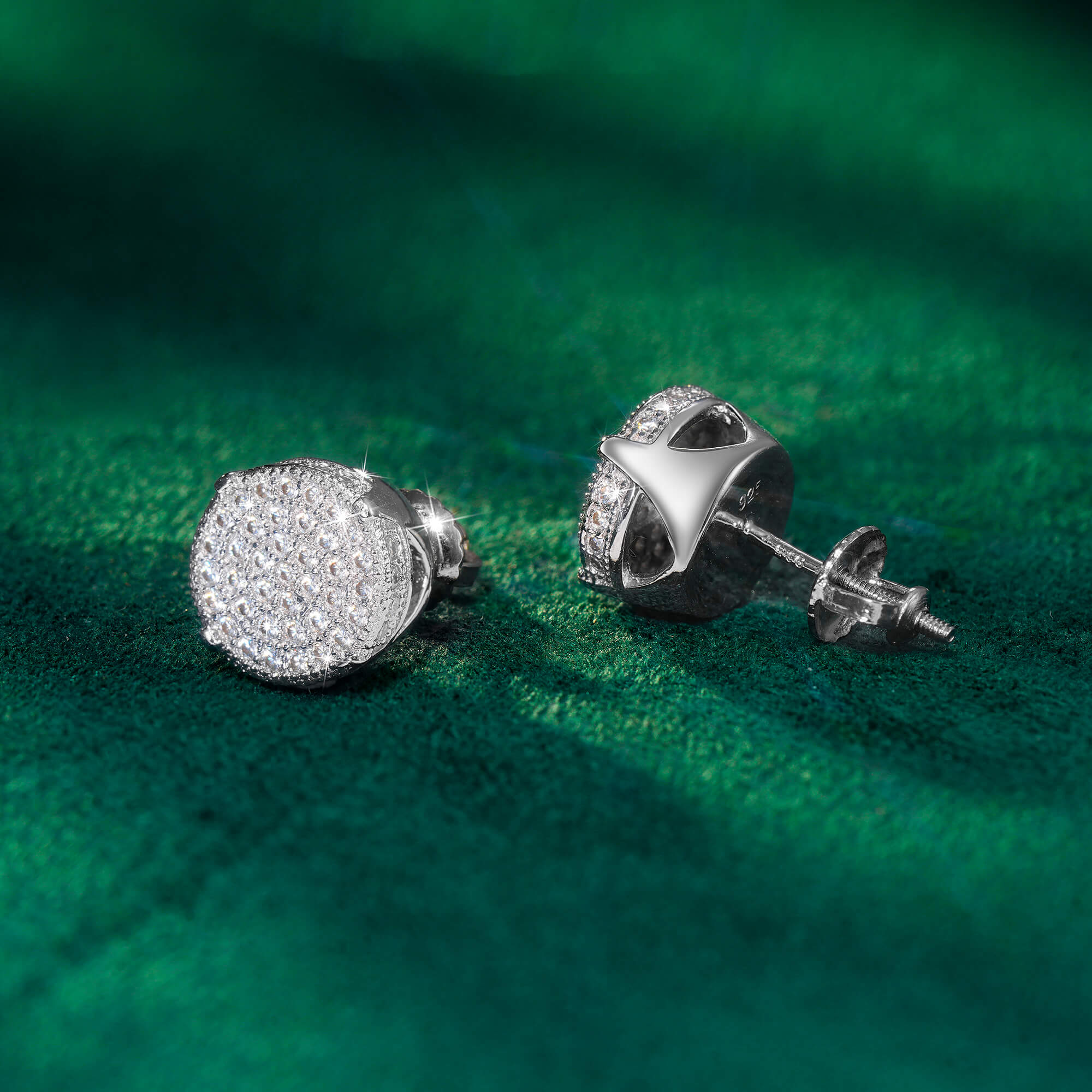9.5mm Round Moissanite Stud Earrings VVS Full Pavé Iced Out Screw Back