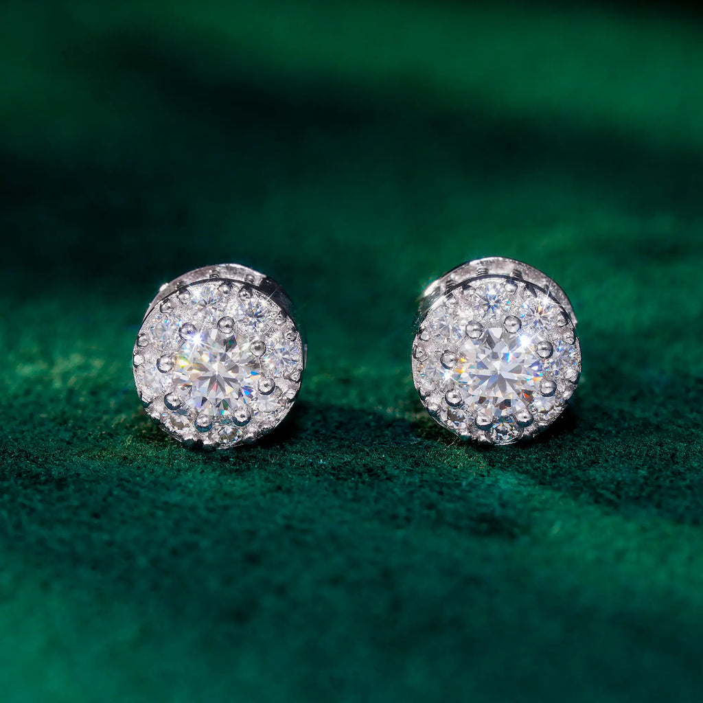 7.5mm VVS Grade 925 Sterling Silver Flower Cluster Earrings