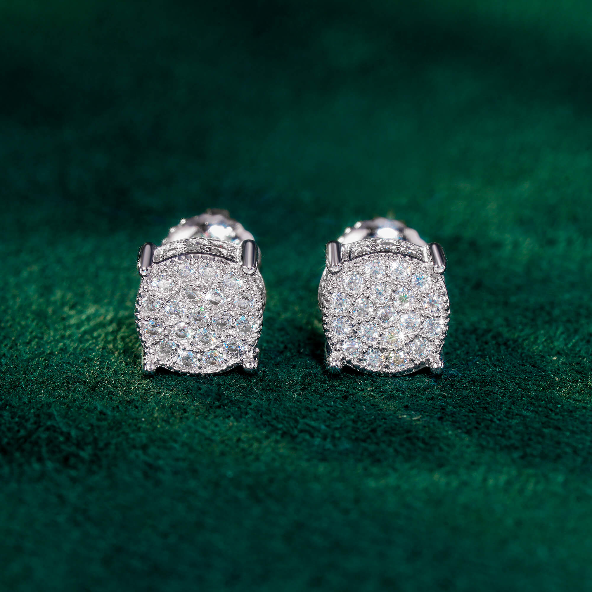 Round Moissanite Stud Earrings VVS Full Pavé Iced Out Screw Back