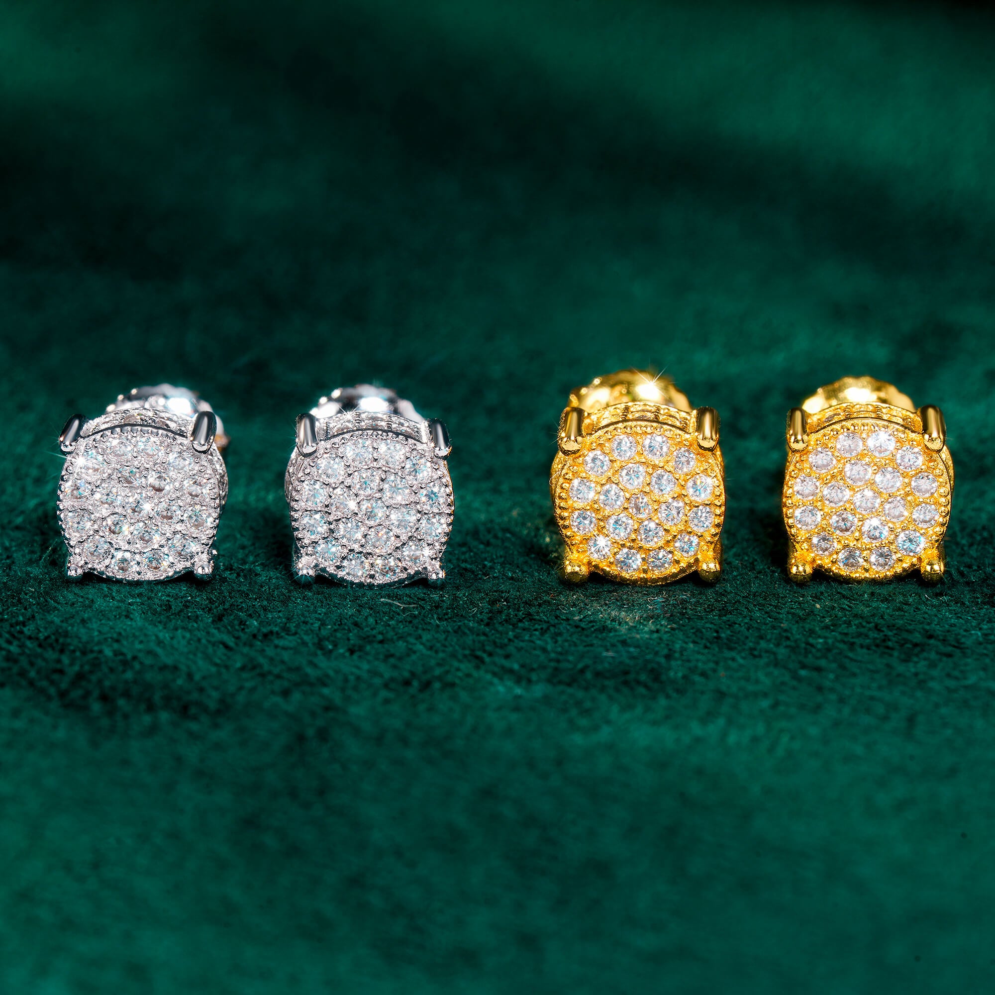 Round Moissanite Stud Earrings VVS Full Pavé Iced Out Screw Back