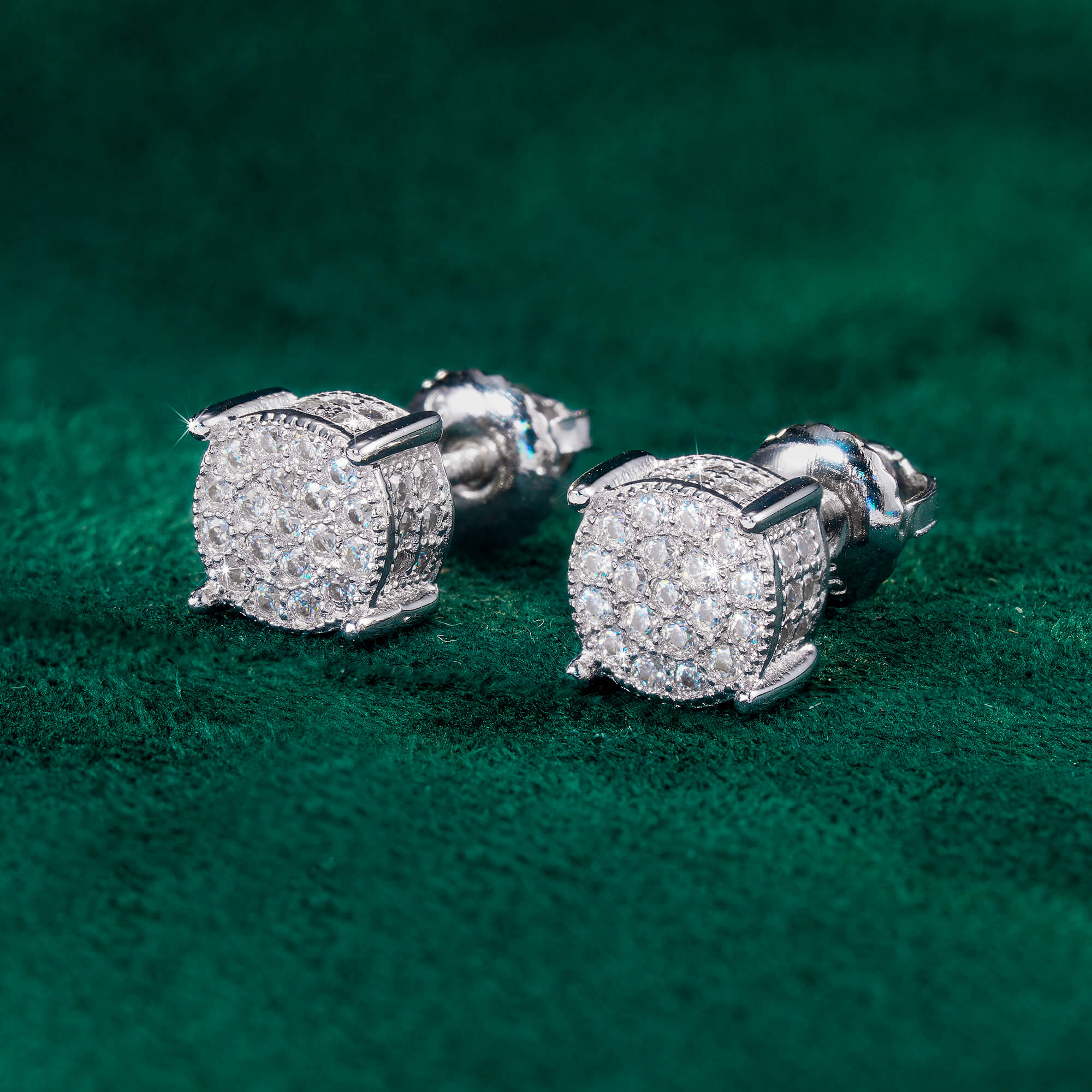 Round Moissanite Stud Earrings VVS Full Pavé Iced Out Screw Back
