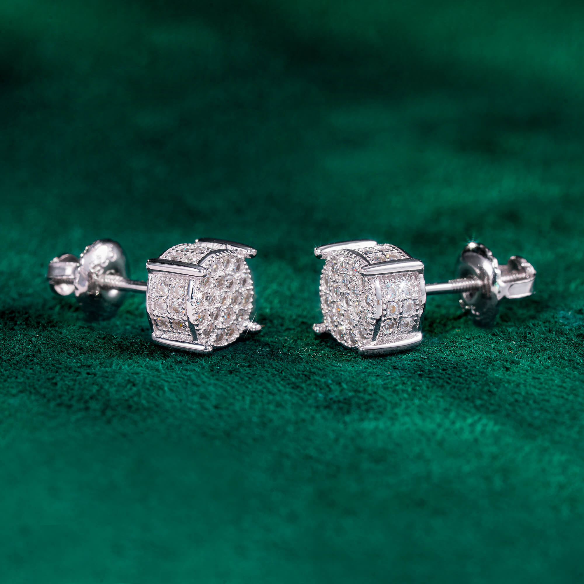 Round Moissanite Stud Earrings VVS Full Pavé Iced Out Screw Back