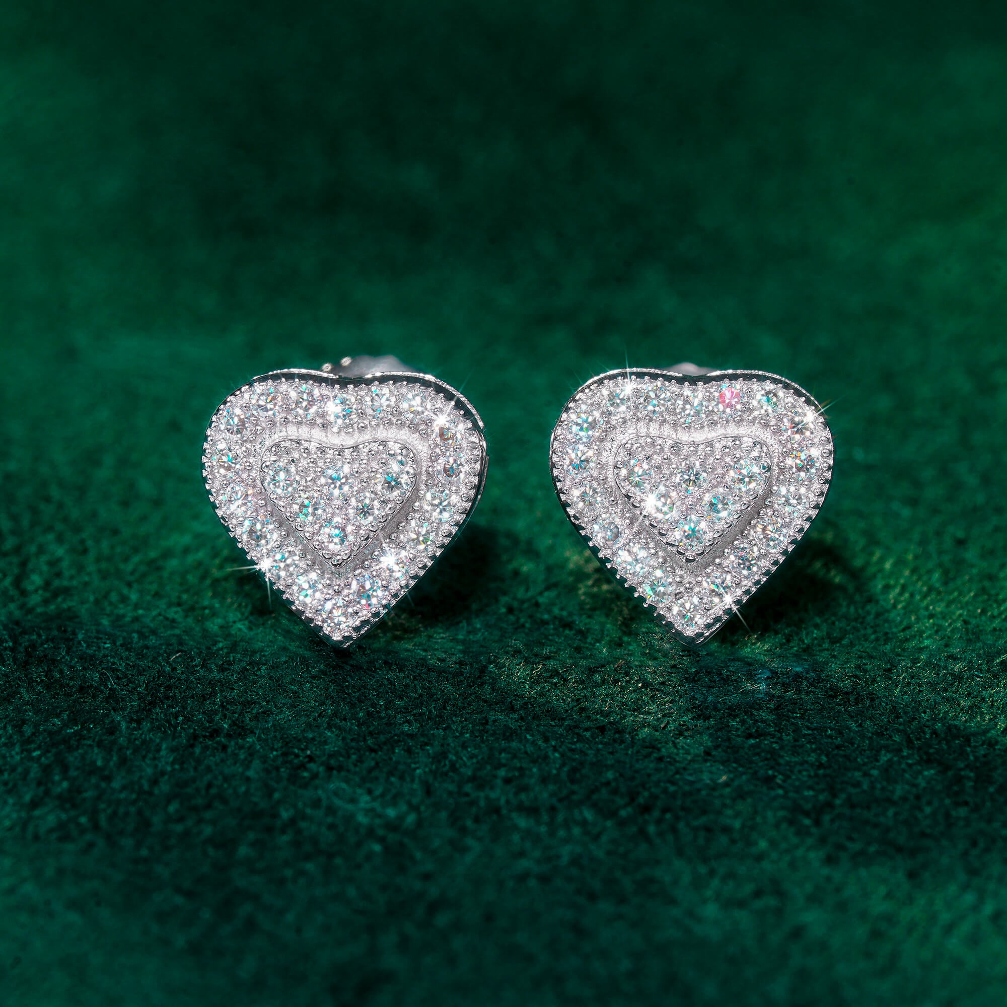 8MM Heart Moissanite Stud Earrings VVS Double Heart Pavé Iced Out Screw Back