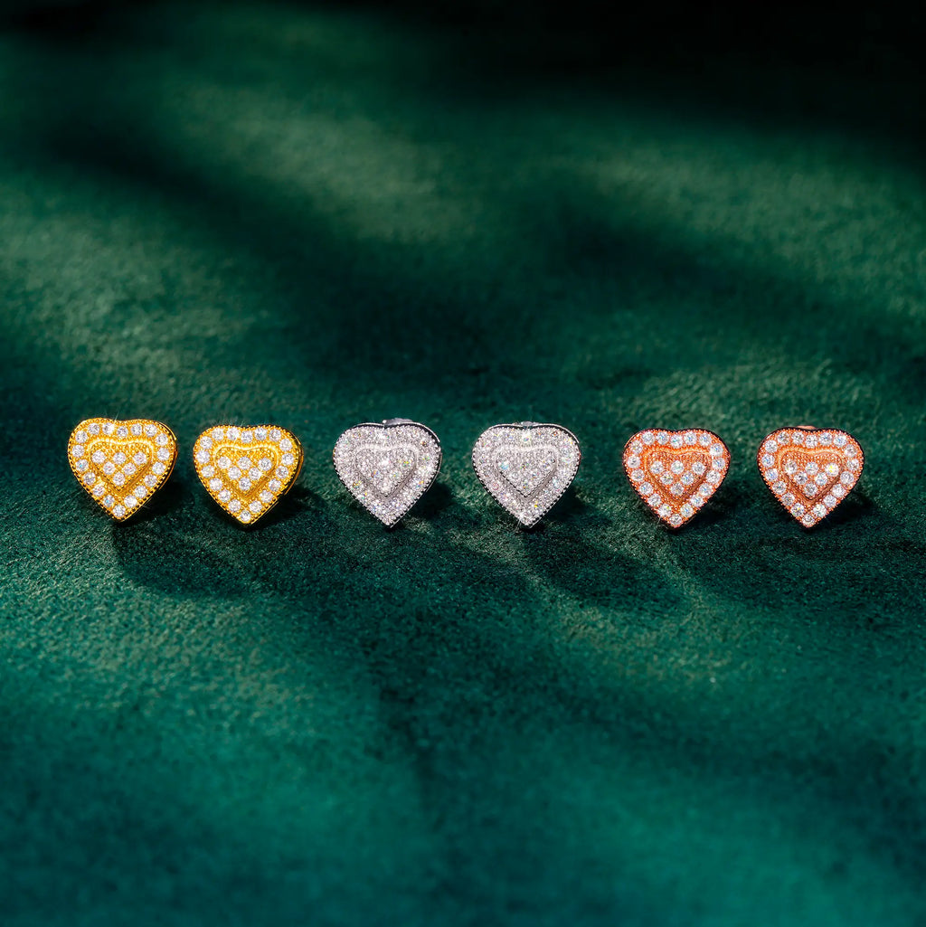 8mm heart-shaped moissanite earrings, 925 silver