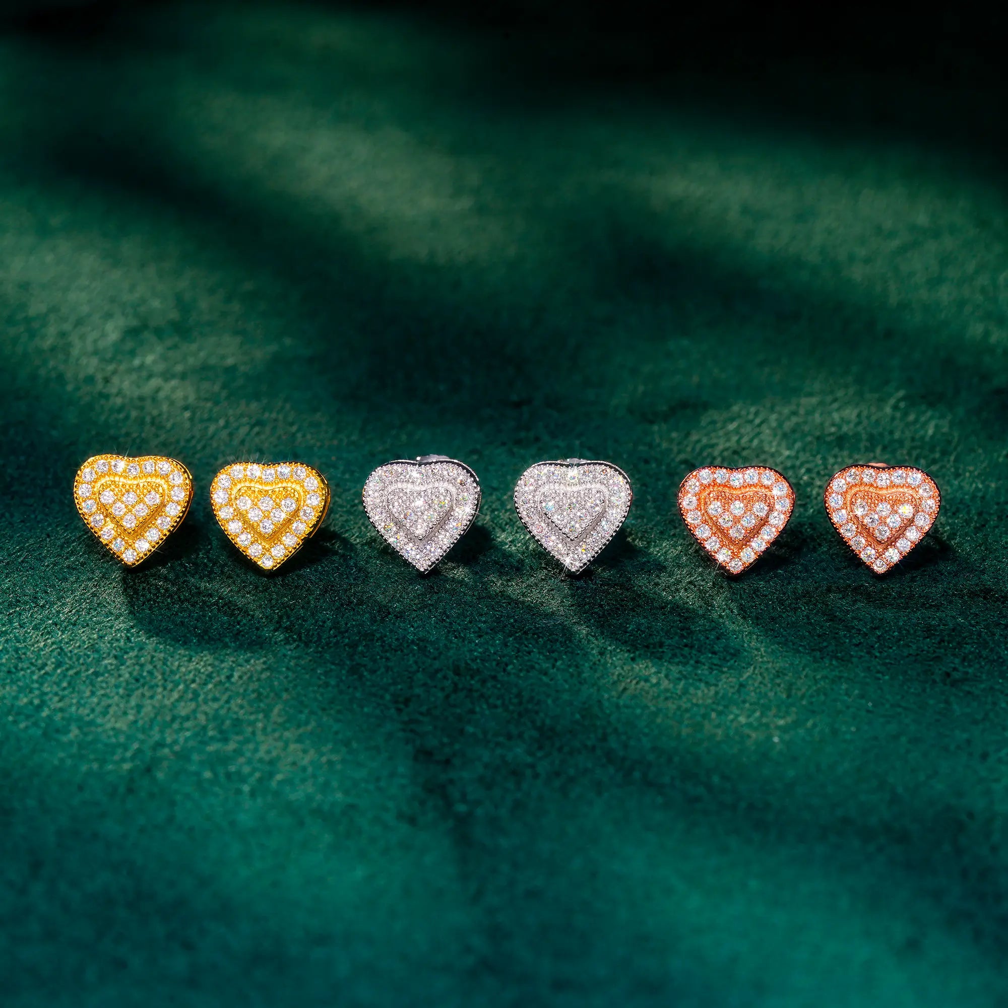 8MM Heart Moissanite Stud Earrings VVS Double Heart Pavé Iced Out Screw Back