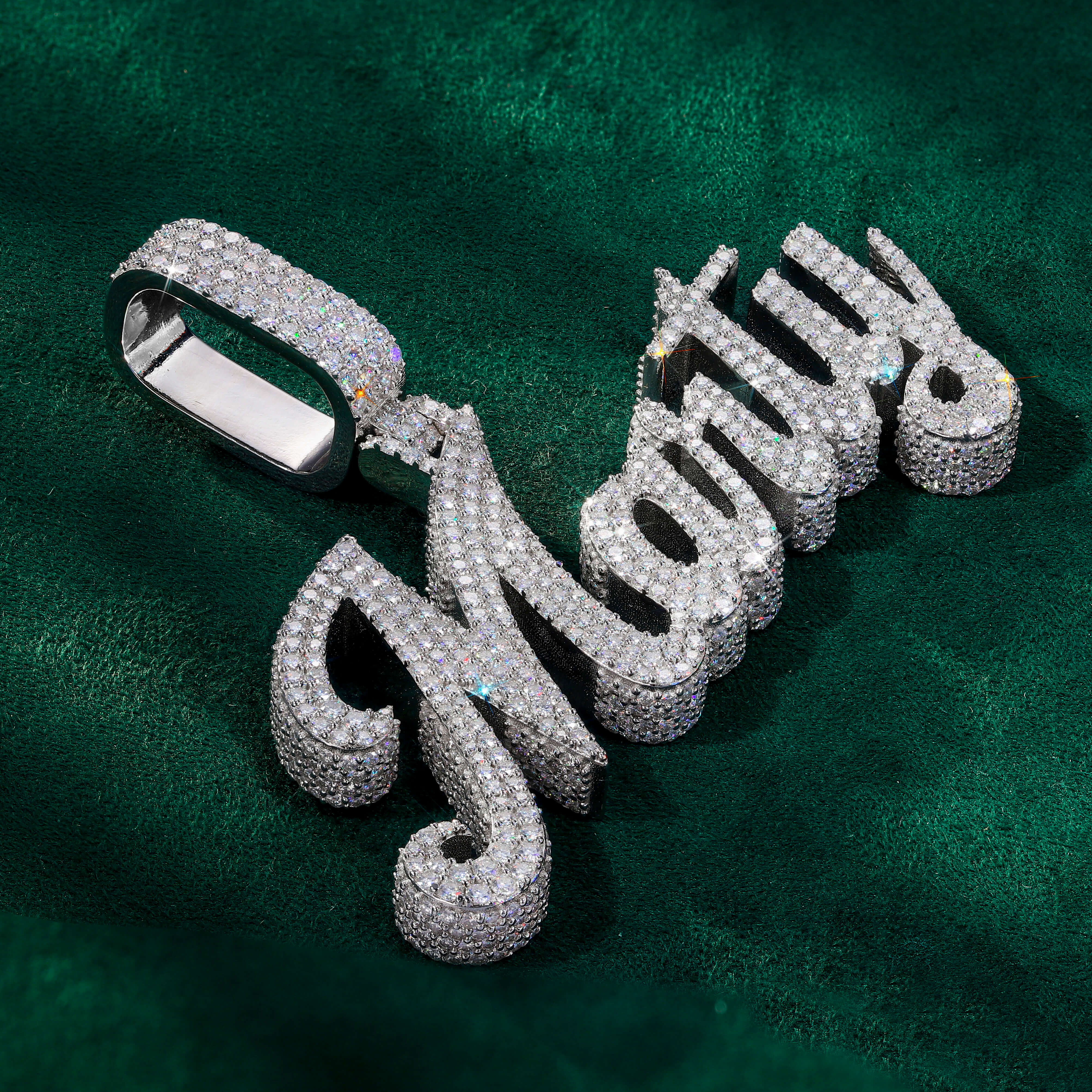 Iced Out Script Name Pendant – Fully Hand-Set VVS Moissanite Custom Charm – alternate product view 2