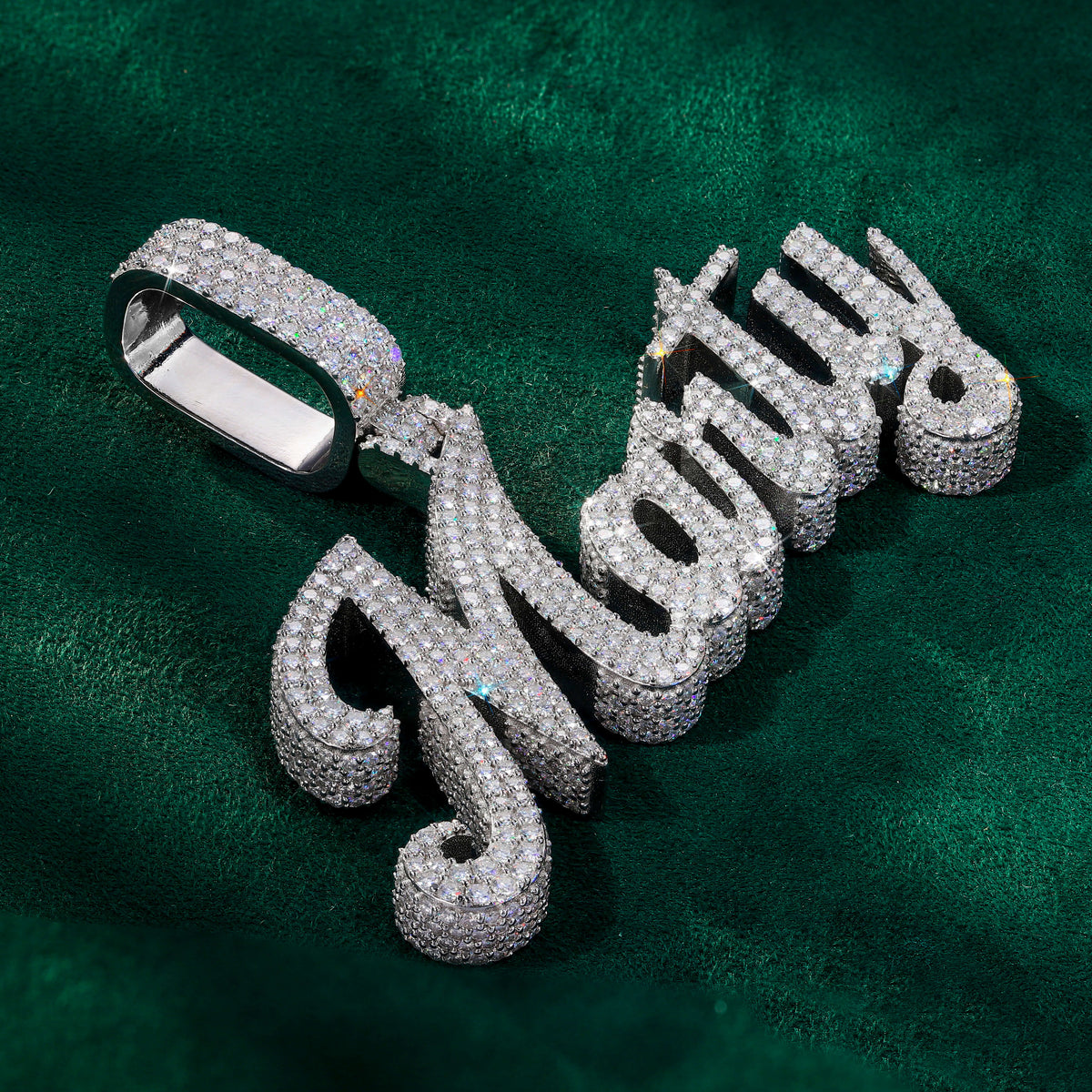 Iced Out Script Name Pendant – Fully Hand-Set VVS Moissanite Custom Charm – alternate product view 2