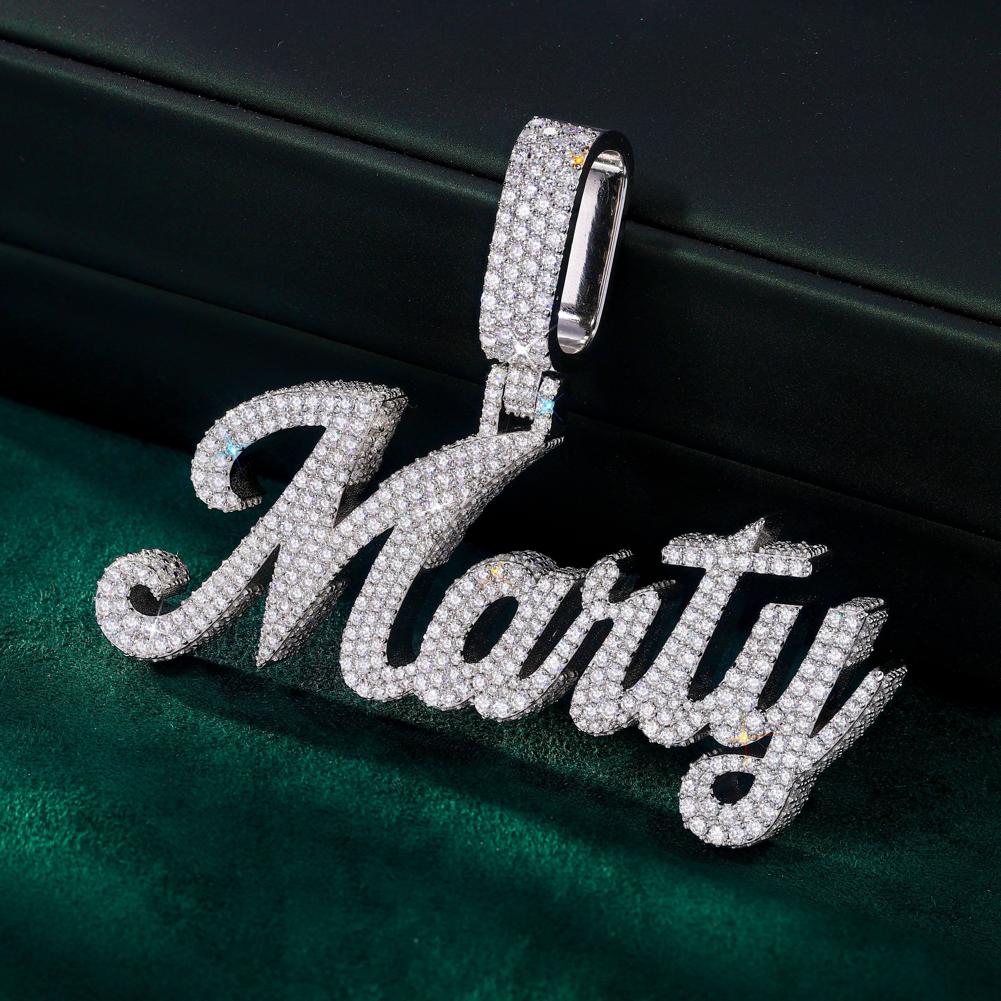 Iced Out Script Name Pendant – Fully Hand-Set VVS Moissanite Custom Charm – alternate product view 3