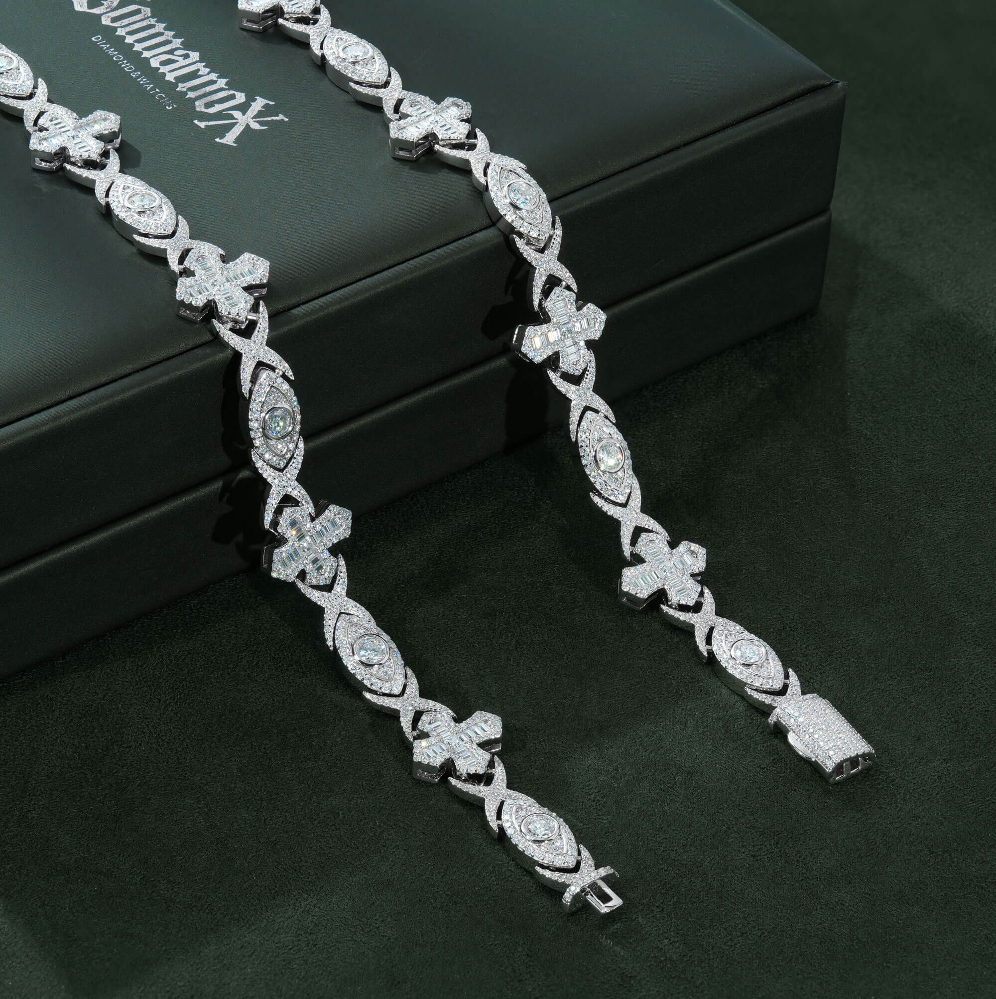 14MM Evil Eye & Cross VVS Moissanite Cuban Link Chain – alternate product view 2