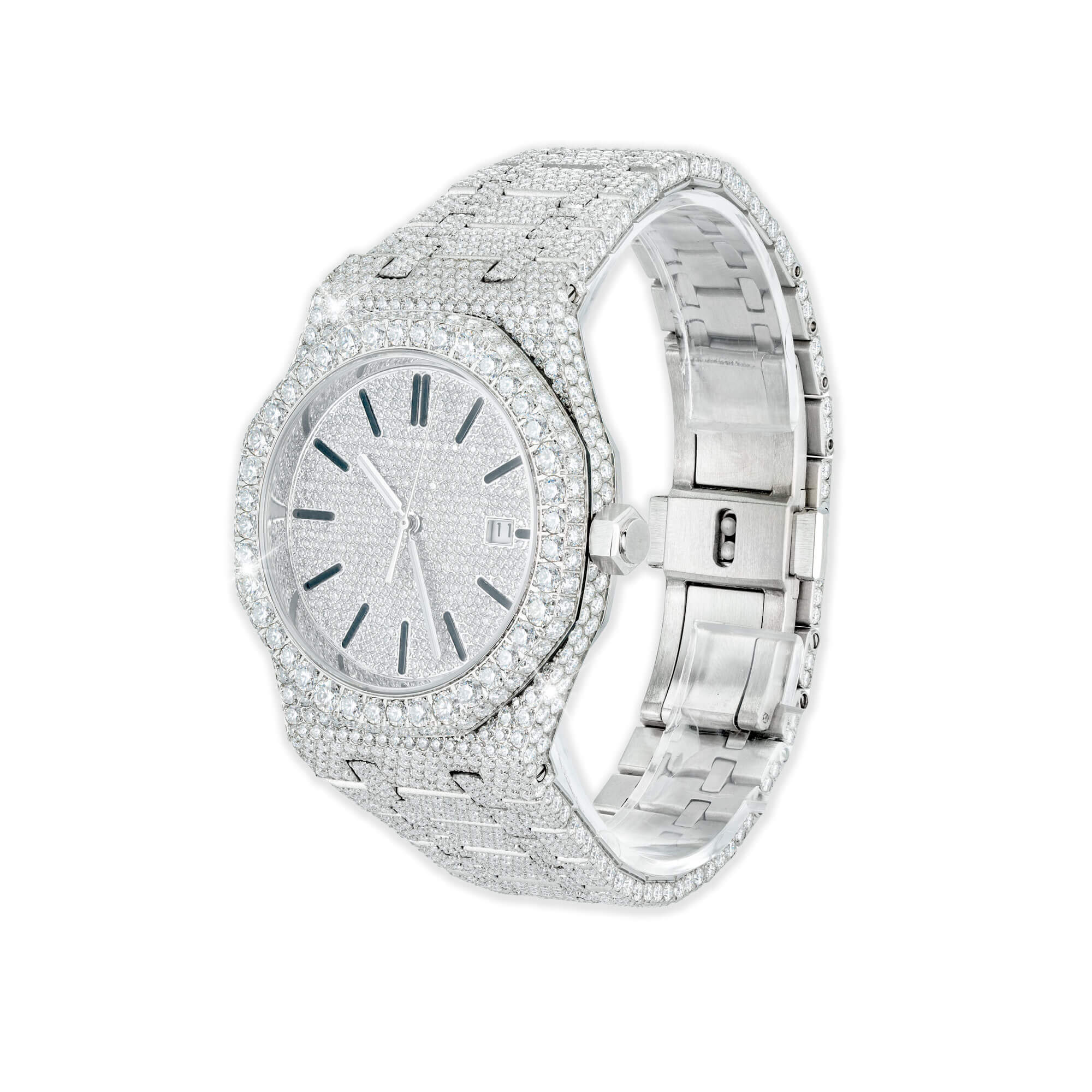 Full Pavé VVS Moissanite Watch | 41MM | White-Tone Finish – alternate product view 4
