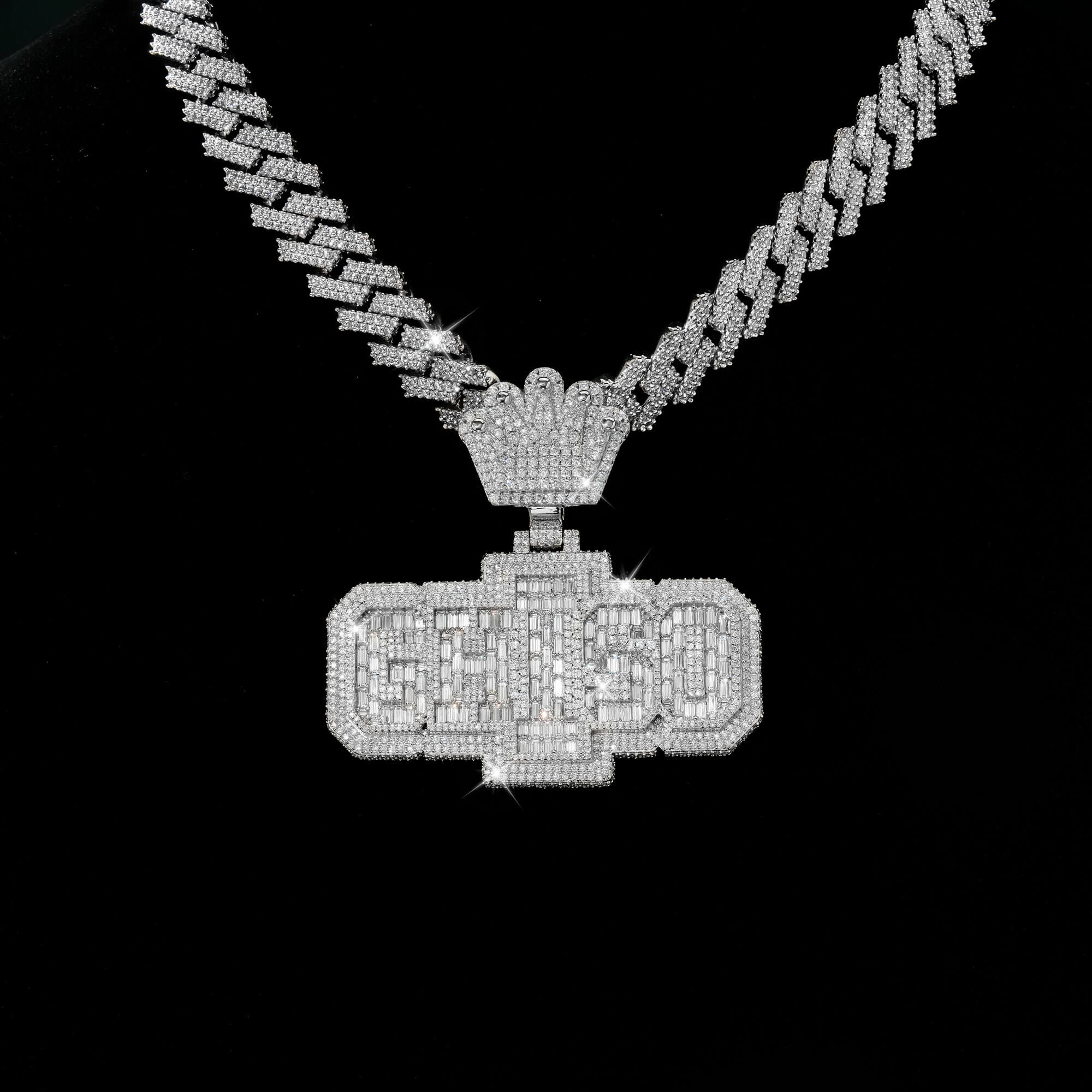 Iced GHISO Letter Pendant Baguette & Round Moissanite Fully Flooded Statement Piece – alternate product view 5
