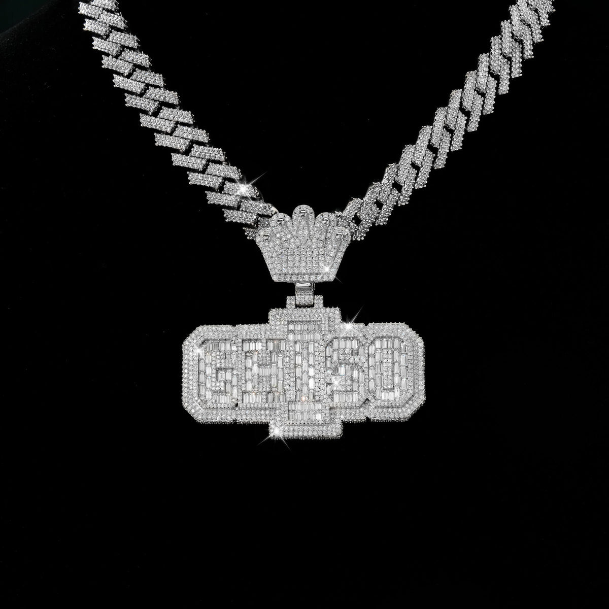 Iced GHISO Letter Pendant Baguette & Round Moissanite Fully Flooded Statement Piece – alternate product view 5