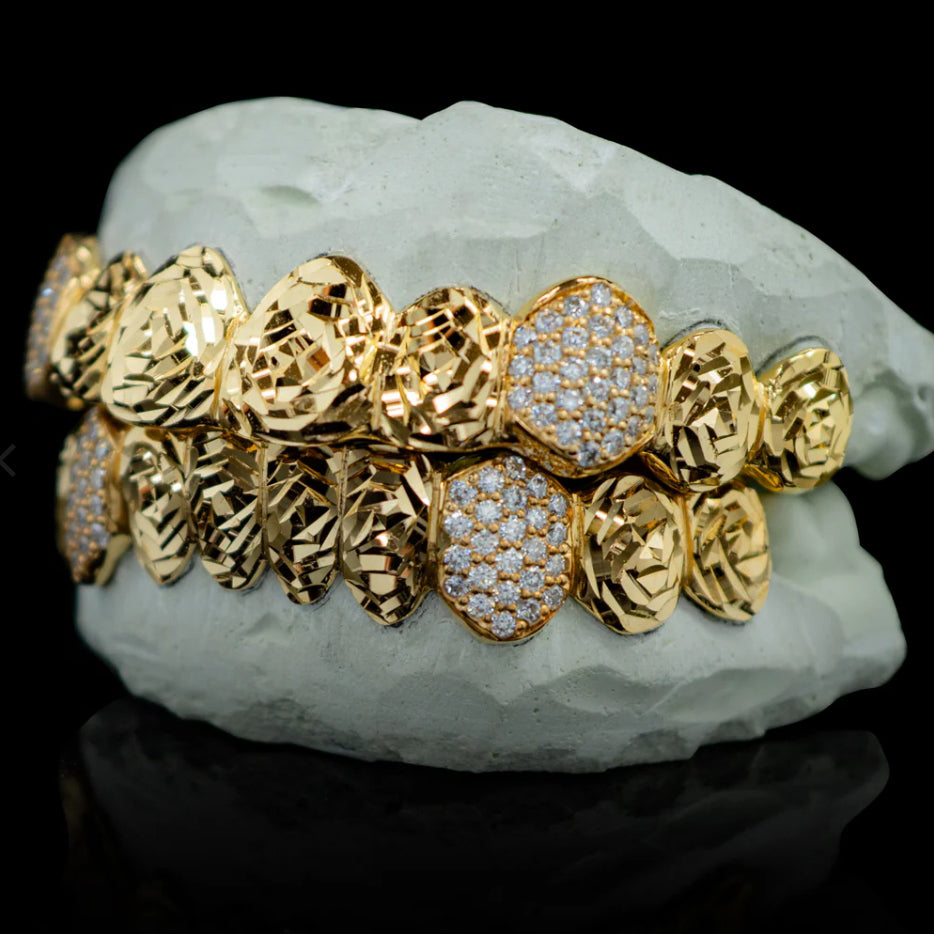 8 on 8 VVS Round Moissanite Rose Carving Grillz