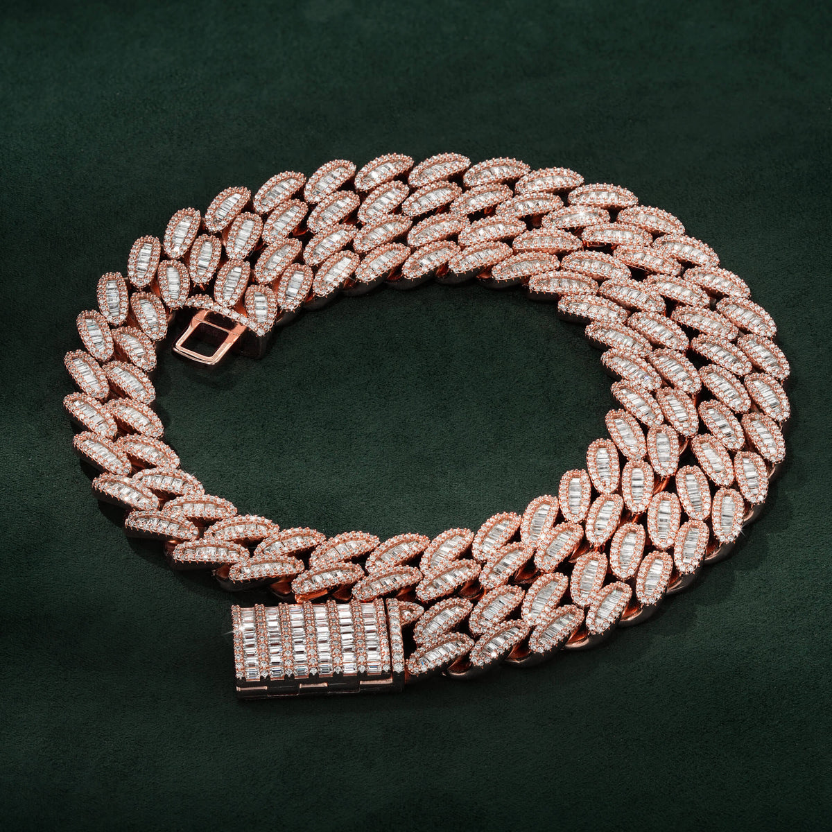 15MM 3-Row Baguette Moissanite Cuban Chain – Rose-Tone Finish Necklace – alternate product view 5