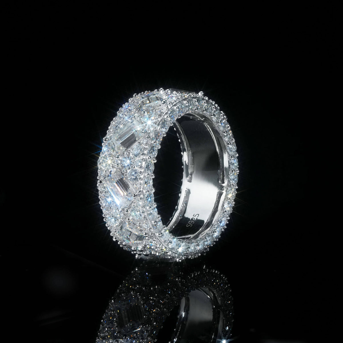 Custom Iced Out Emerald Cut VVS Moissanite Ring – alternate product view 2