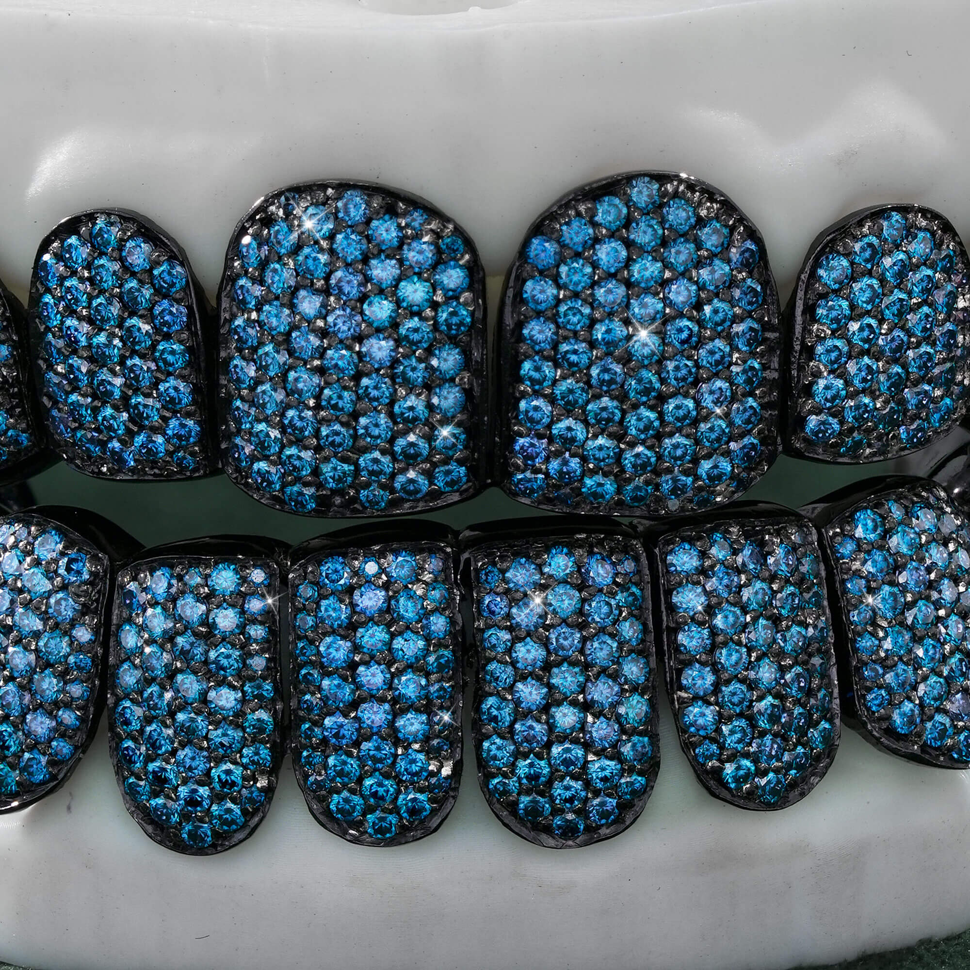 Black Plated Blue VVS Moissanite Deep Cut Iced Out Grillz – alternate product view 2