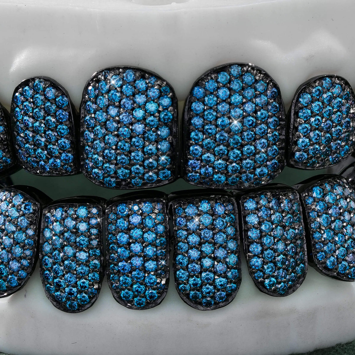 Black Plated Blue VVS Moissanite Deep Cut Iced Out Grillz – alternate product view 2