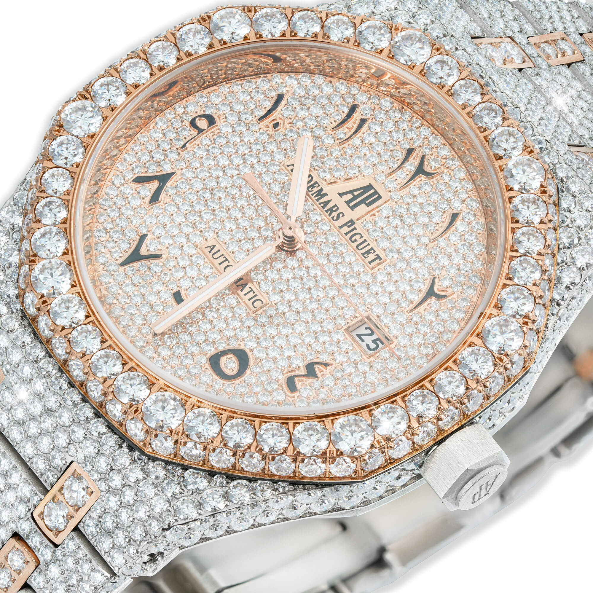 Full Pavé VVS Moissanite Watch | 41MM | White-Tone & Rose-Tone Finish – alternate product view 2