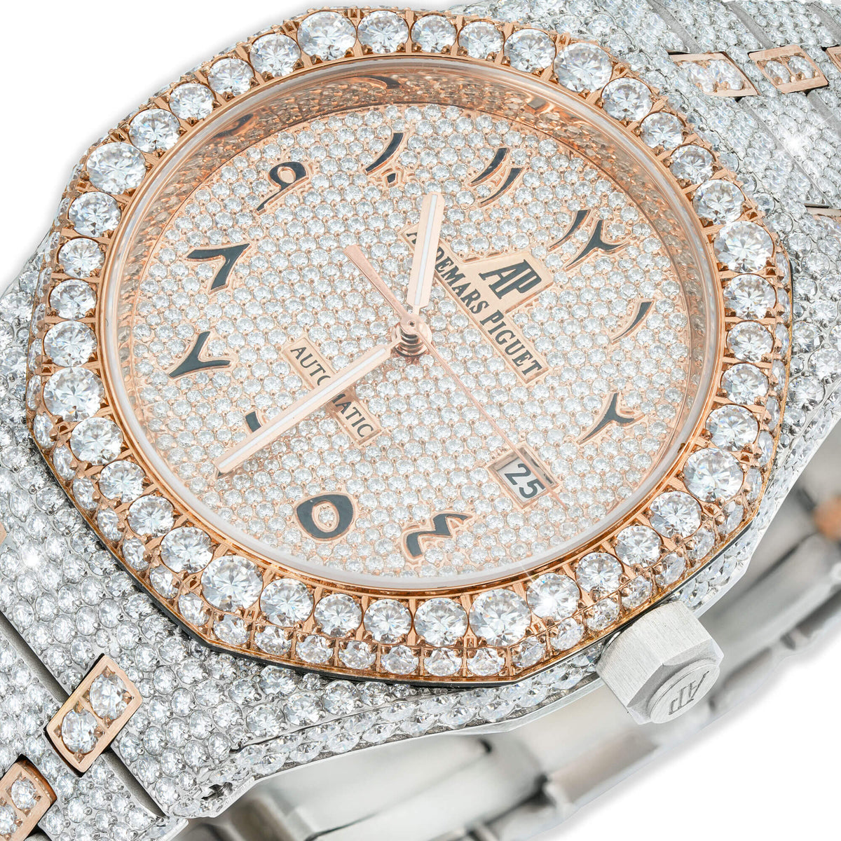 Full Pavé VVS Moissanite Watch | 41MM | White-Tone & Rose-Tone Finish – alternate product view 2