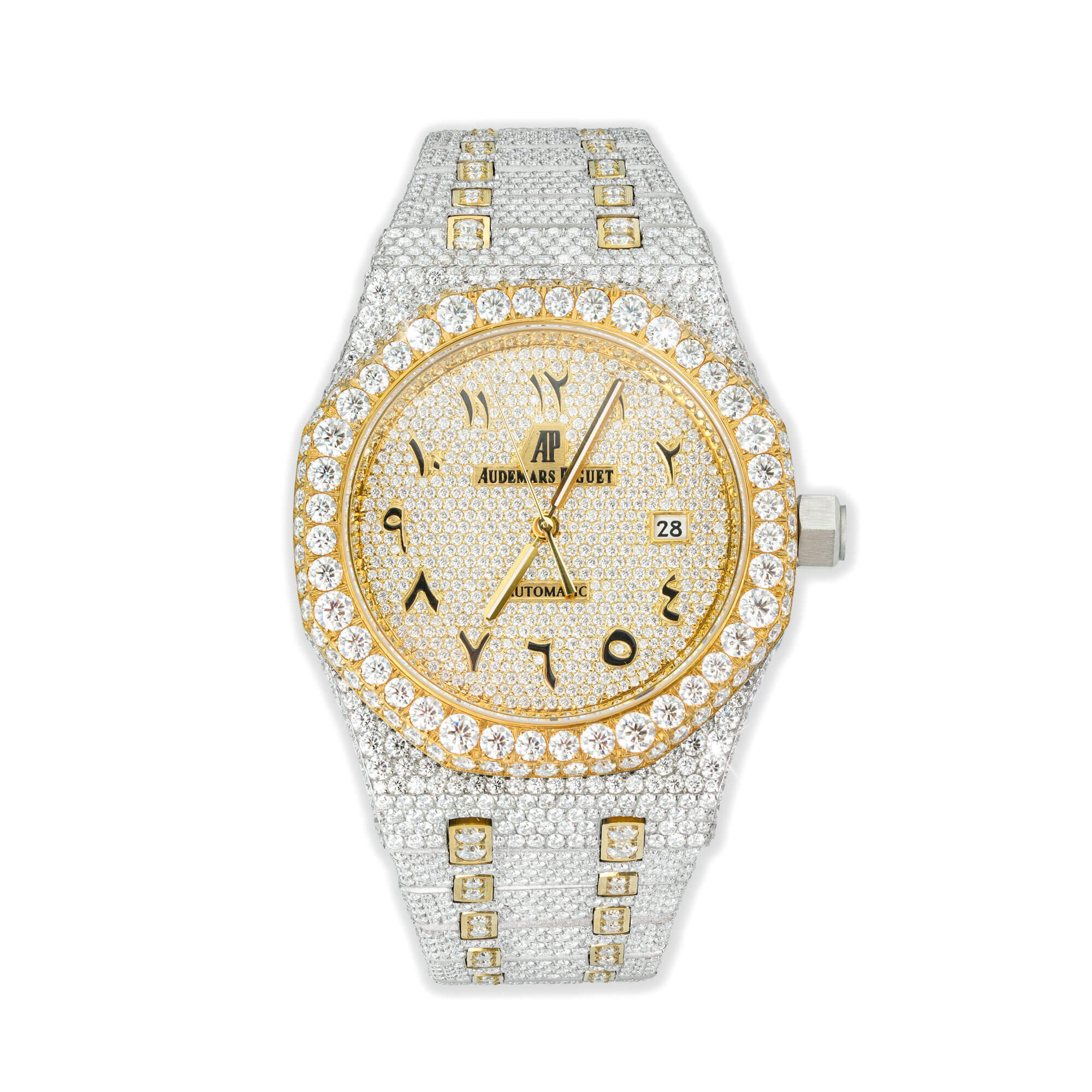 Full Pavé VVS Moissanite Watch | 41MM | White-Tone & Yellow-Tone Finish by Sommarnox
