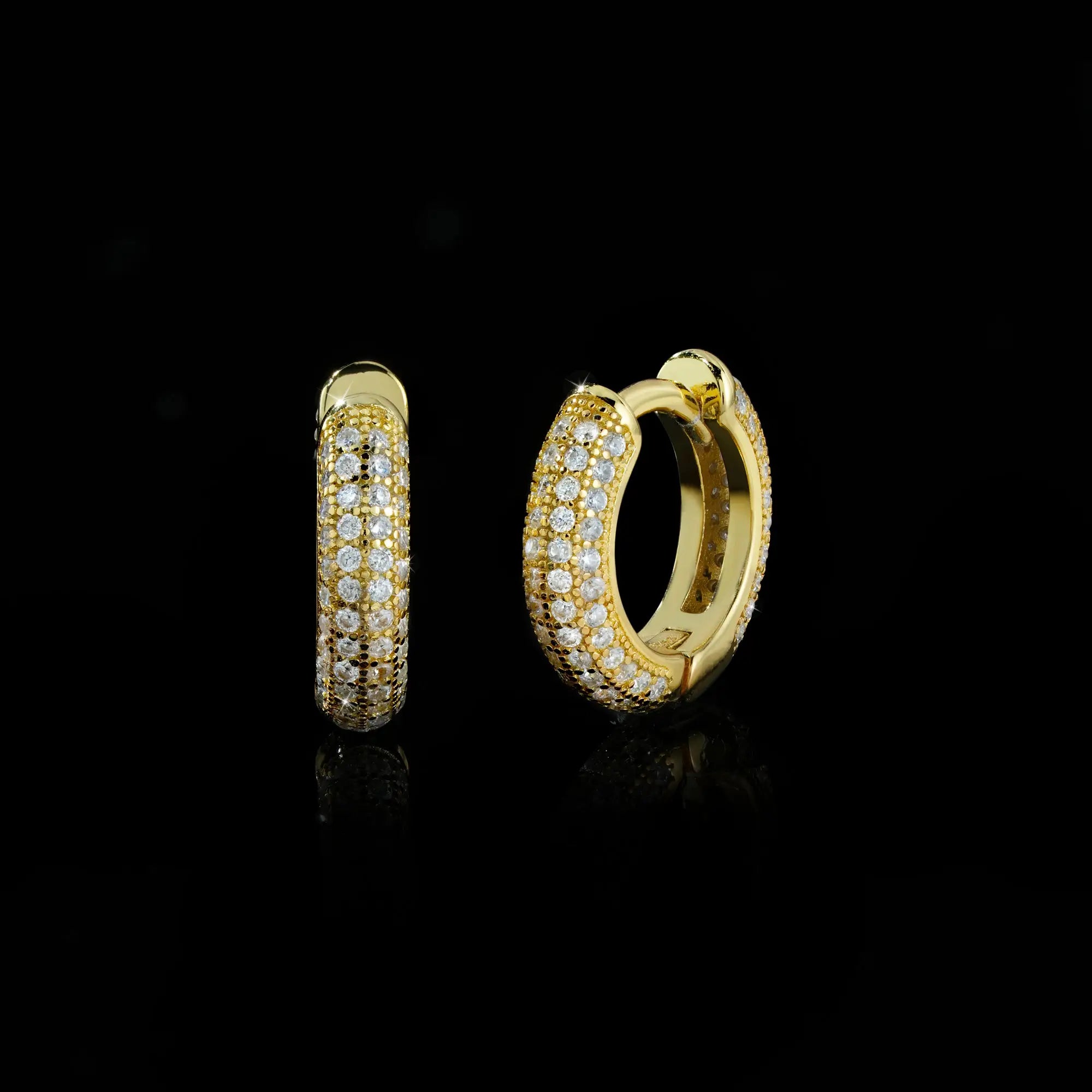 10MM Black & White Moissanite Huggie Hoop Earrings Micro Pavé Iced Out – alternate product view 4