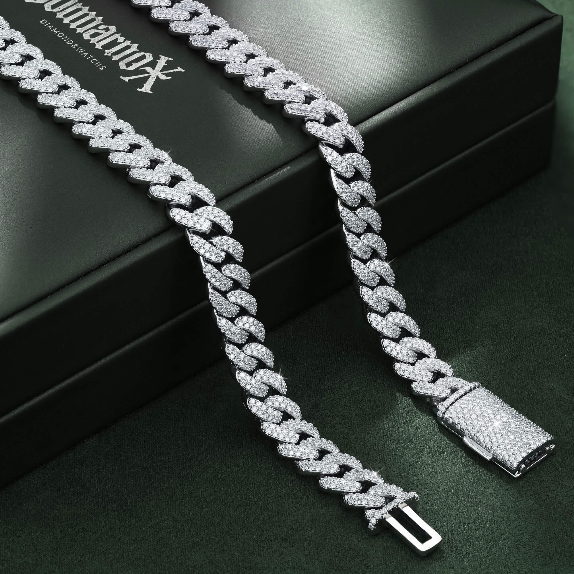 10MM 2 Row Moissanite Cuban Link Chain Iced Out Heavy Full Pavé Necklace – alternate product view 4