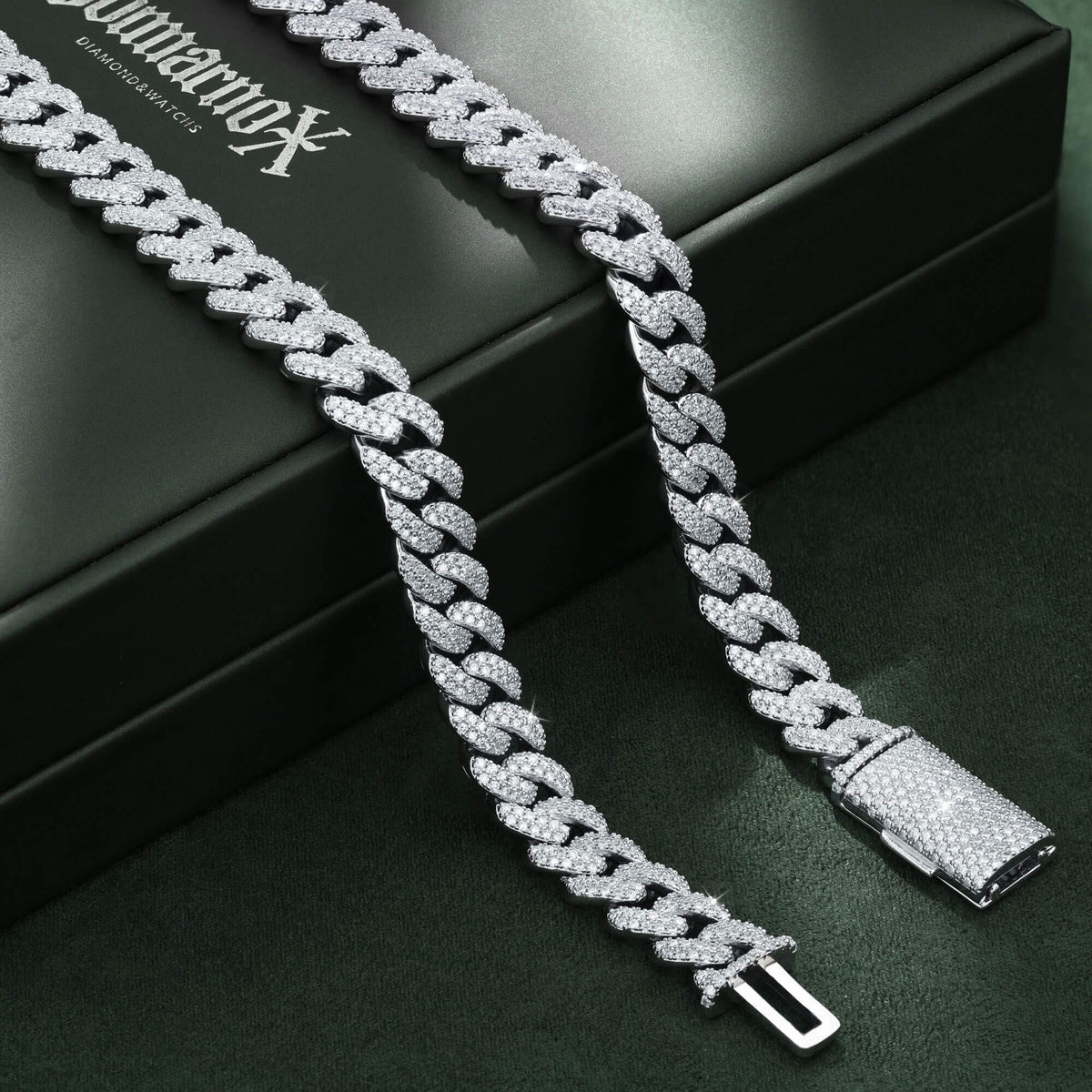 10MM 2 Row Moissanite Cuban Link Chain Iced Out Heavy Full Pavé Necklace – alternate product view 4