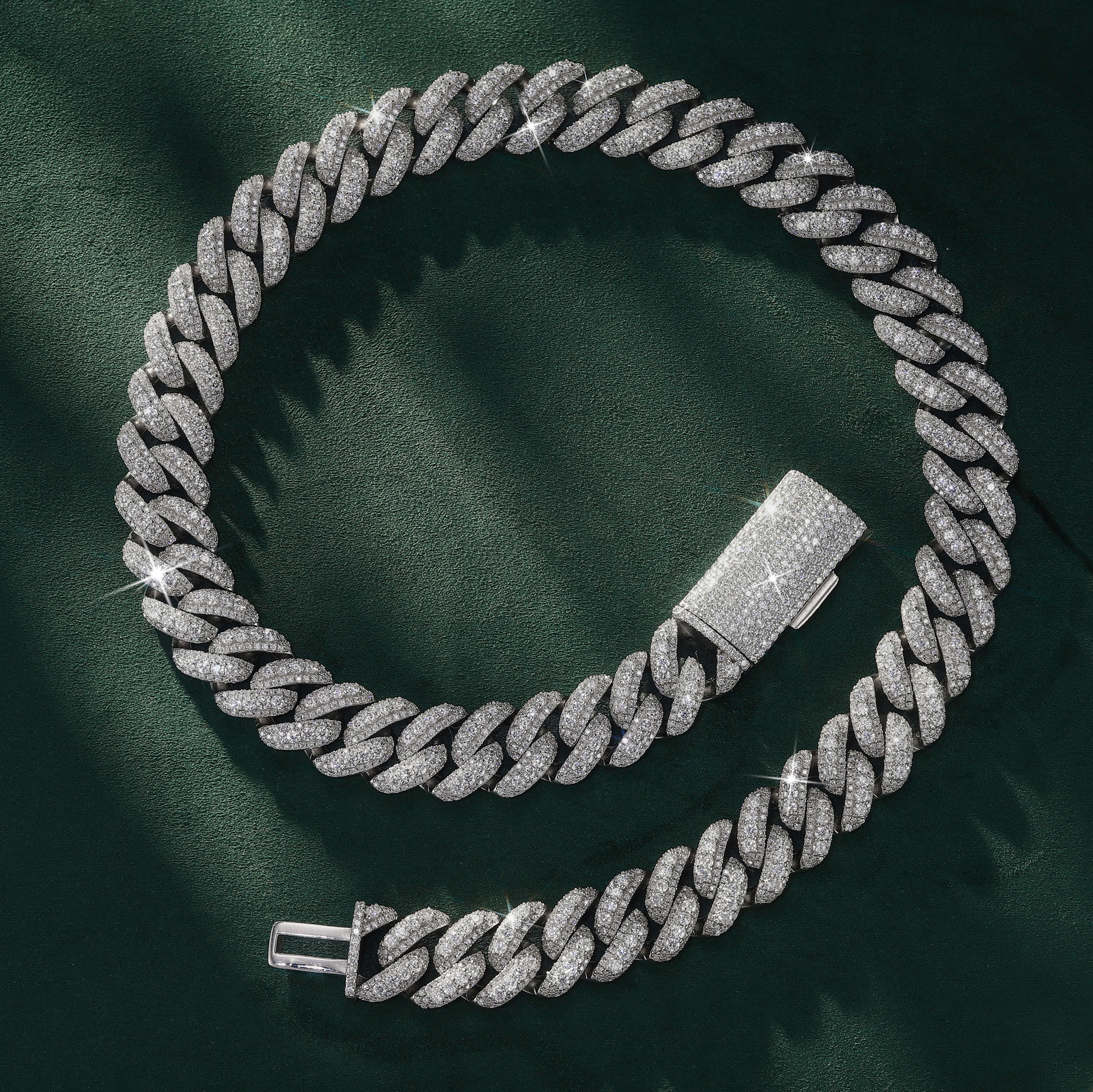 13MM Triple Row Moissanite Cuban Link Chain with Large Center Stones – alternate product view 4