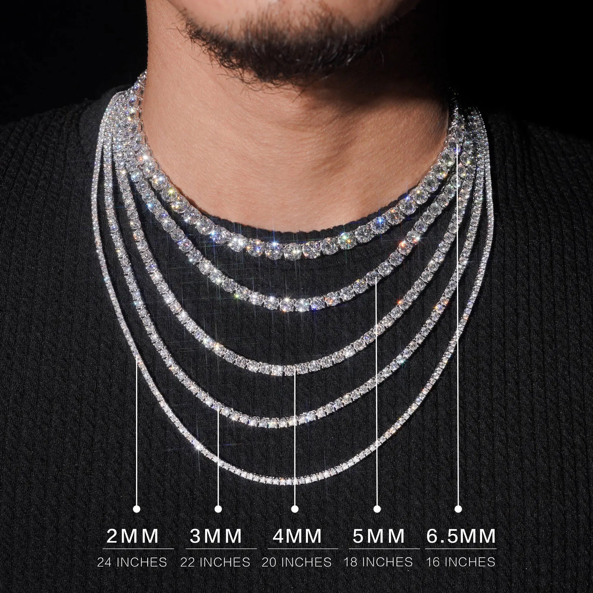 3MM 4MM 5MM 6.5MM Moissanite Tennis Chain Necklace