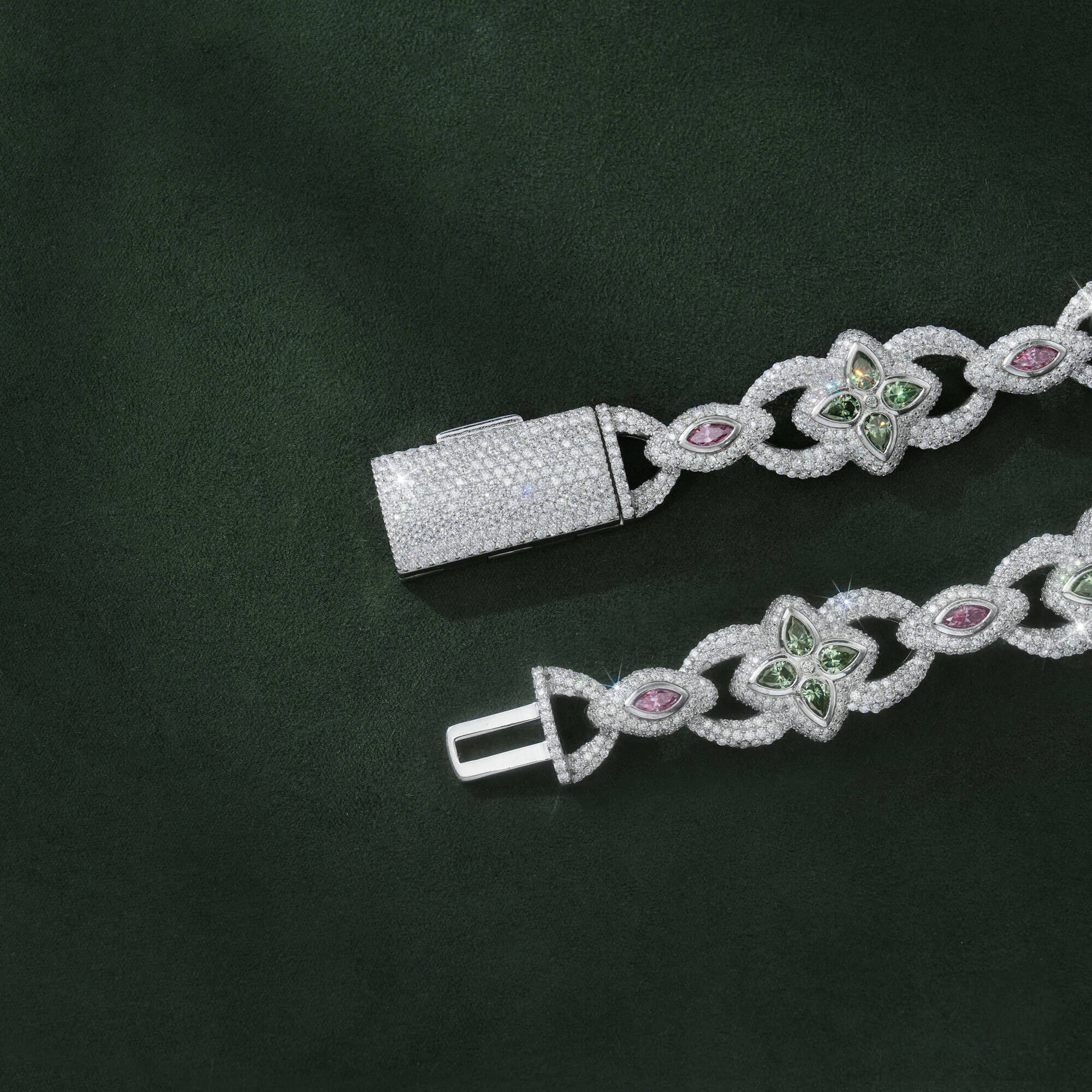 20MM Iced Out Blue-Green Moissanite Clover & Marquise Cut Cuban Bracelet – alternate product view 3