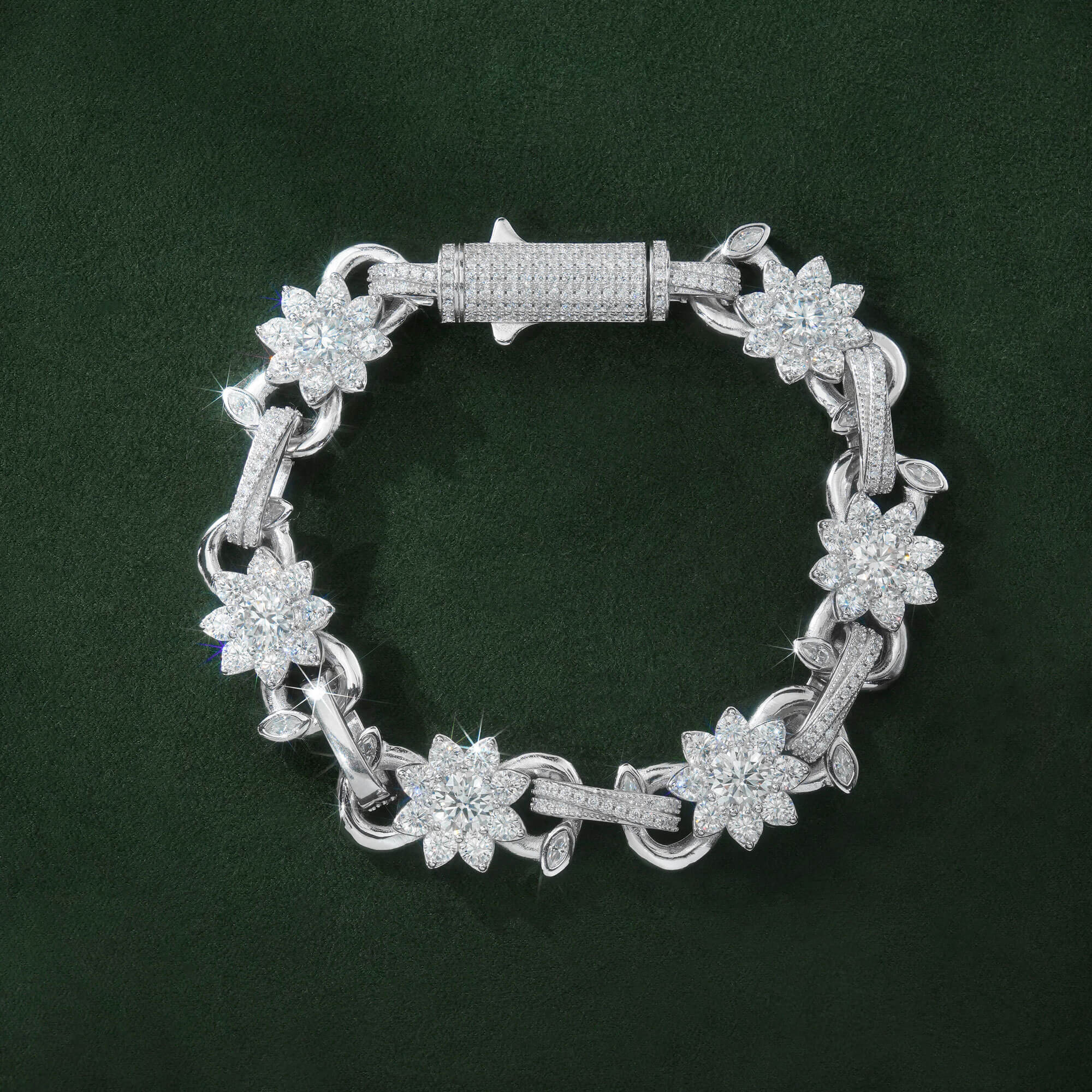 13MM Iced Out Flower Infinity Link VVS Moissanite Cuban Bracelet by Sommarnox