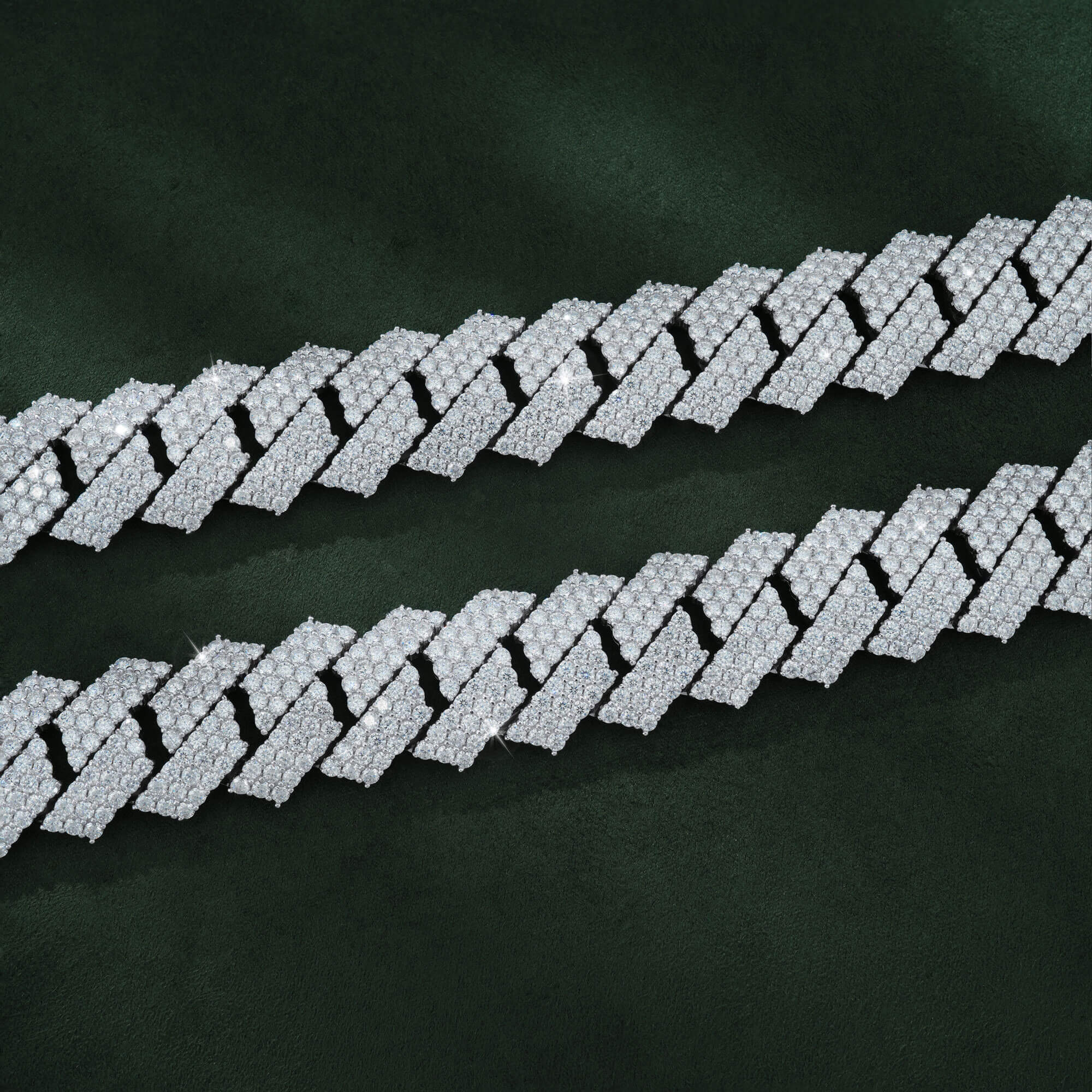 22MM Three-Row Moissanite Cuban Link Chain – Iced Out VVS – alternate product view 2