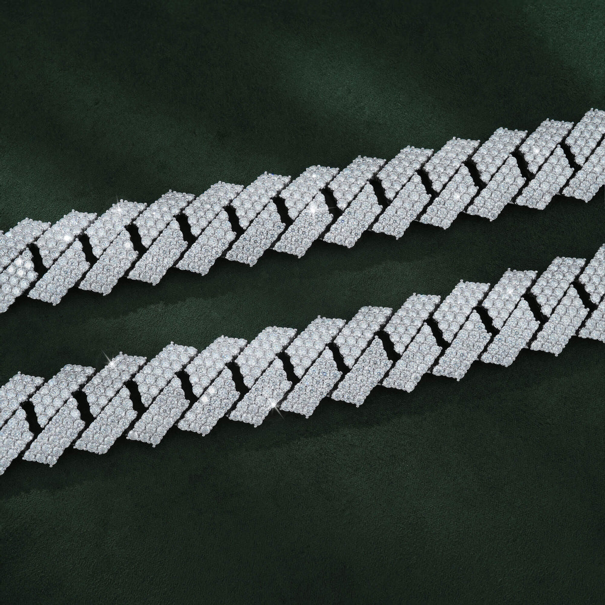 22MM Three-Row Moissanite Cuban Link Chain – Iced Out VVS – alternate product view 2