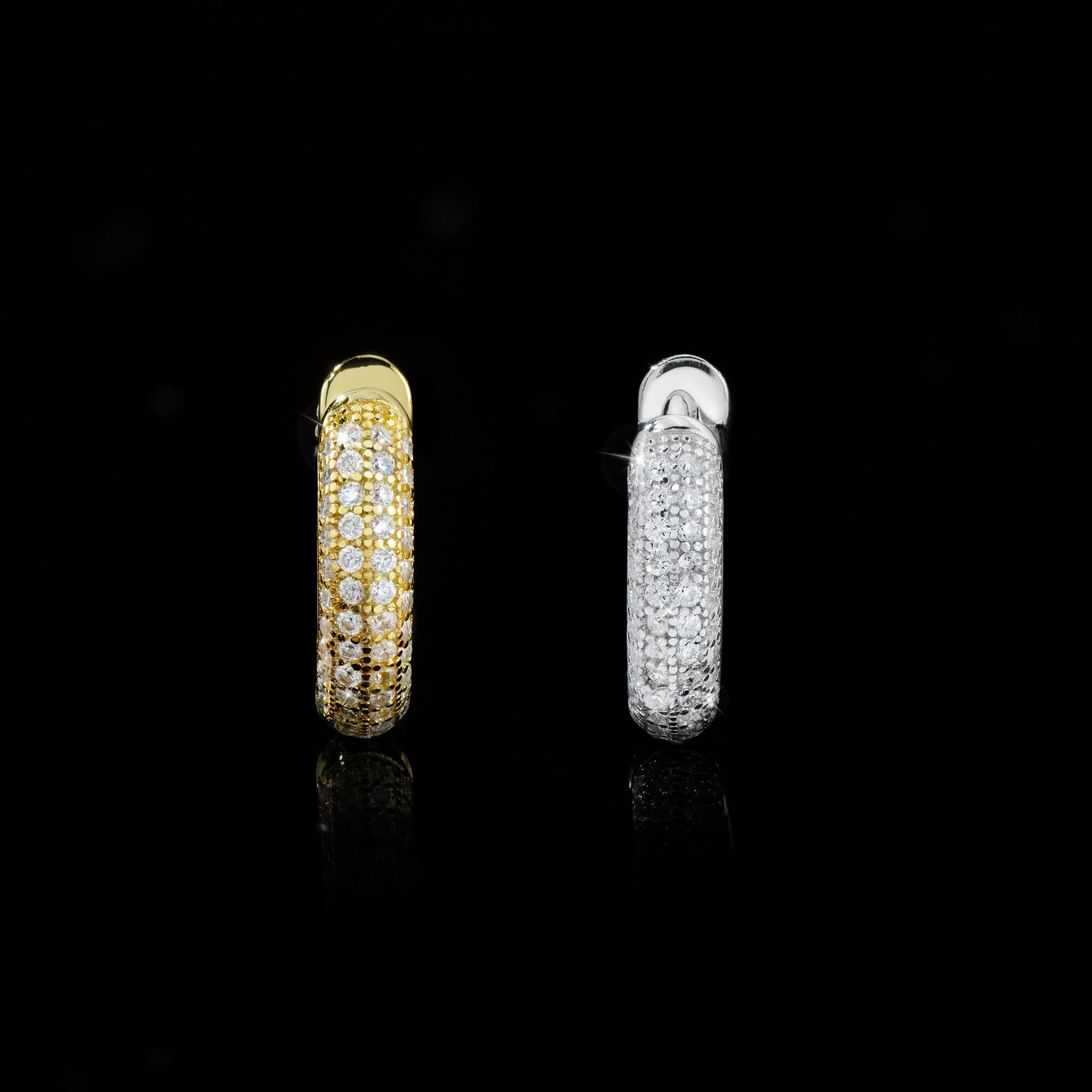 10MM Black & White Moissanite Huggie Hoop Earrings Micro Pavé Iced Out by Sommarnox