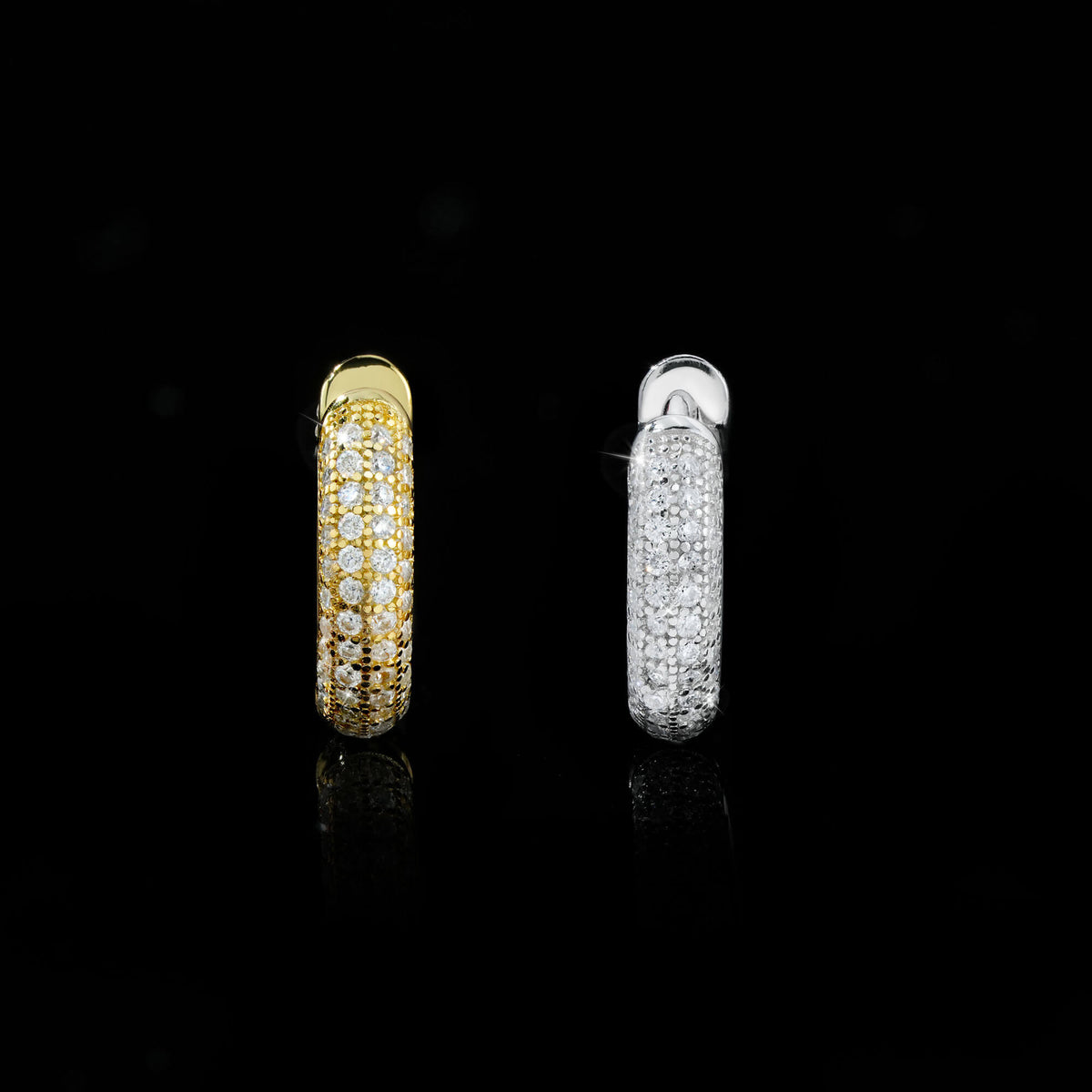 10MM Black & White Moissanite Huggie Hoop Earrings Micro Pavé Iced Out by Sommarnox