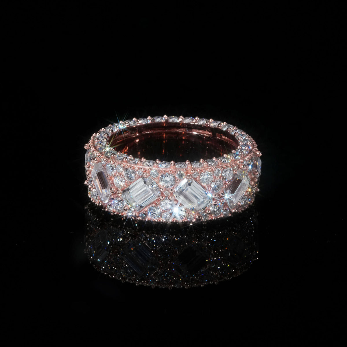Custom Iced Out Emerald Cut VVS Moissanite Ring – alternate product view 3