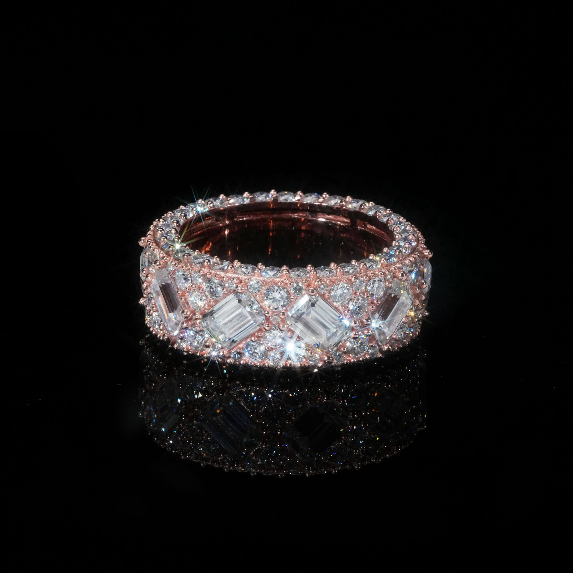 Custom 14K Gold Iced Out Emerald Cut VVS Moissanite Ring