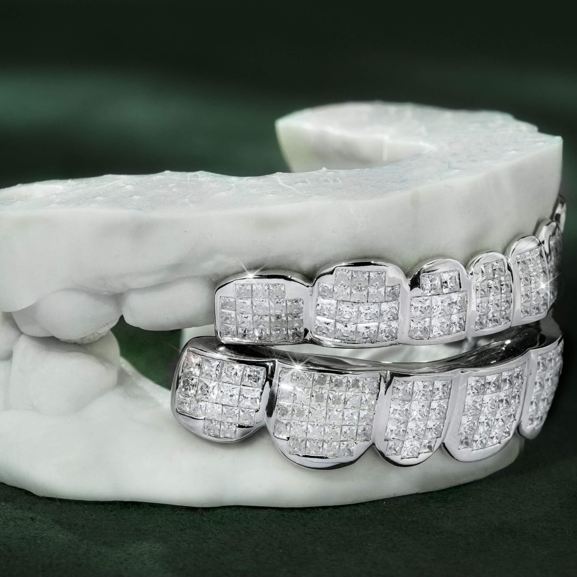 10 on 10 VVS Moissanite Princess Cut Diamond Grillz